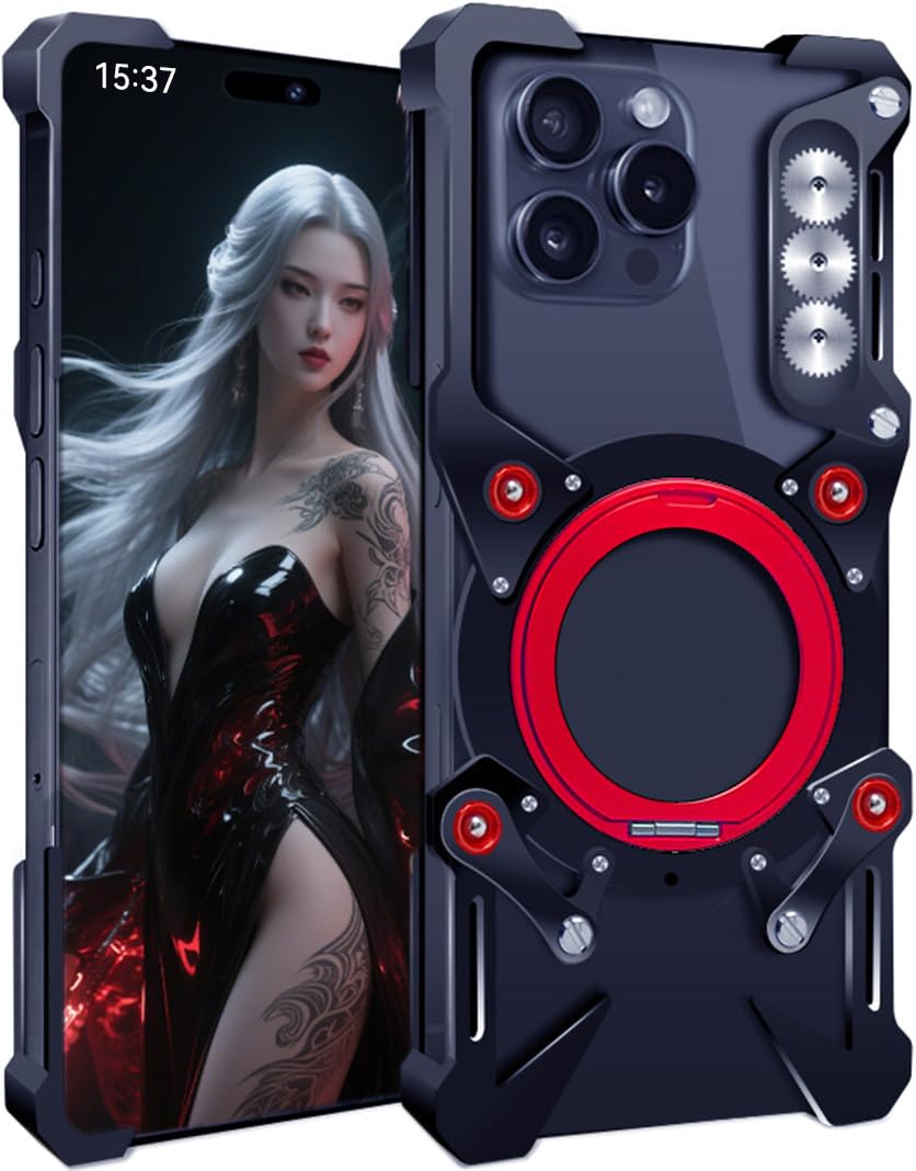 Metalowa Etui dla Apple iPhone 14 Pro Max, Koszyk na Telefon Odpowiednia do iPhone 14 Pro Max, Pancerz, Potwory Mechaniczne, Czarny