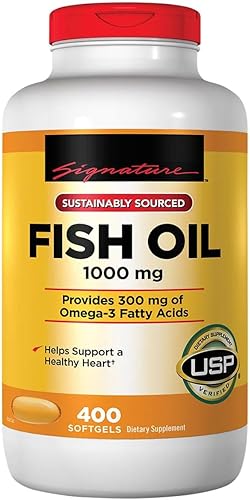 Aceite de pescado Signature 1000 mg., 1000 mg de aceite de pescado  250 mg de EPA + DHA Omega-3, por porción, 400 cápsulas blandas