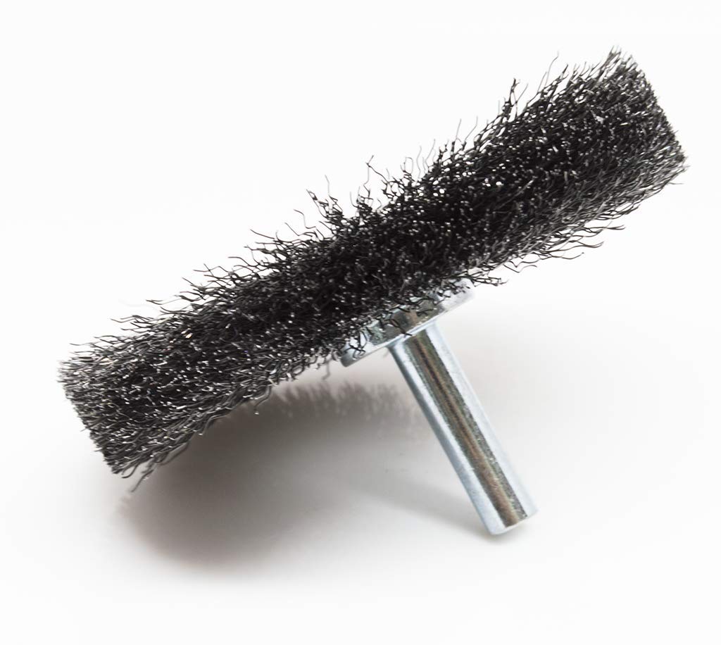 Benchmark Abrasives 3 Inch Grinder Mounted Crimped Wire Wheel for Drill with 1/4" Shank, Steel Brush for Rust Removal, Cleaning, Deburring on Cast Iron Holes Derusting Rotary Tools - Carbon Steel