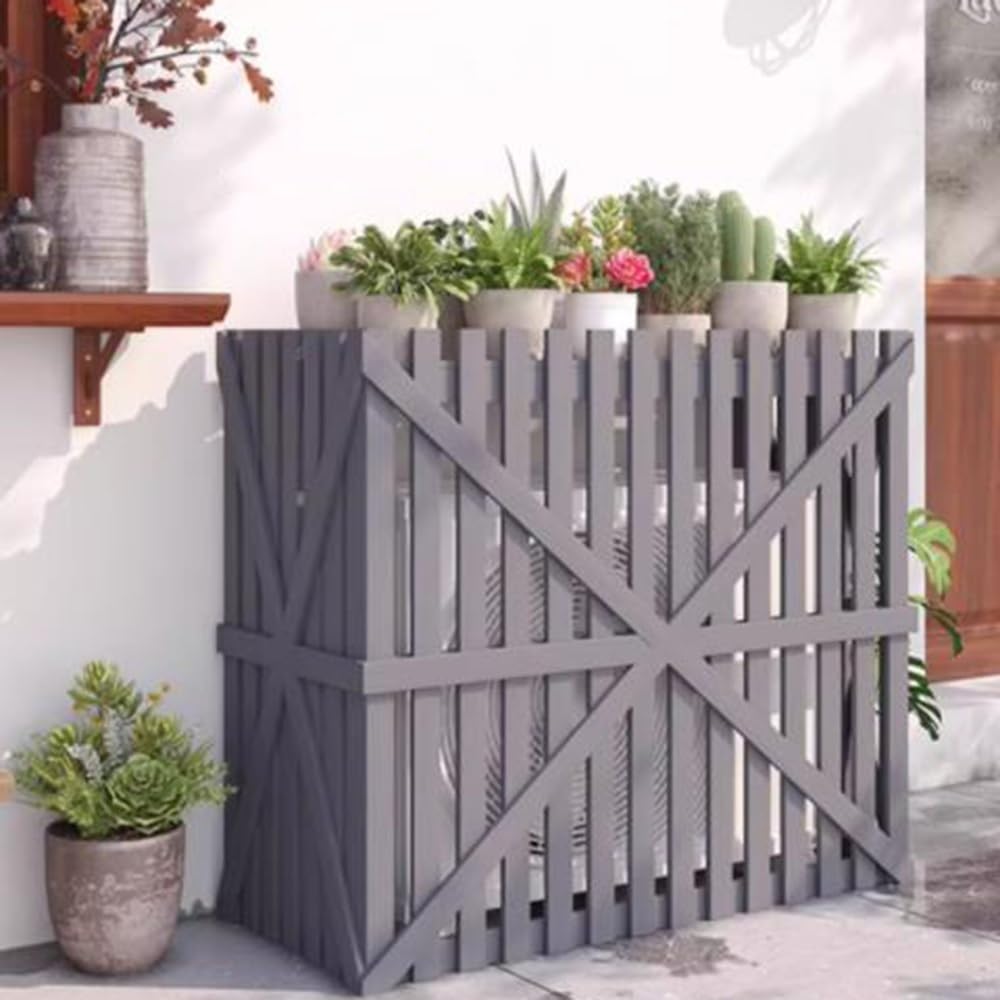 QYMYOZ Outdoor Privacy Fence Panels - Wooden Air Conditioner Cover, Trash Can Screen, Pool Equipment Enclosure, Garden Yard Decorative Screen (Gray, Small)