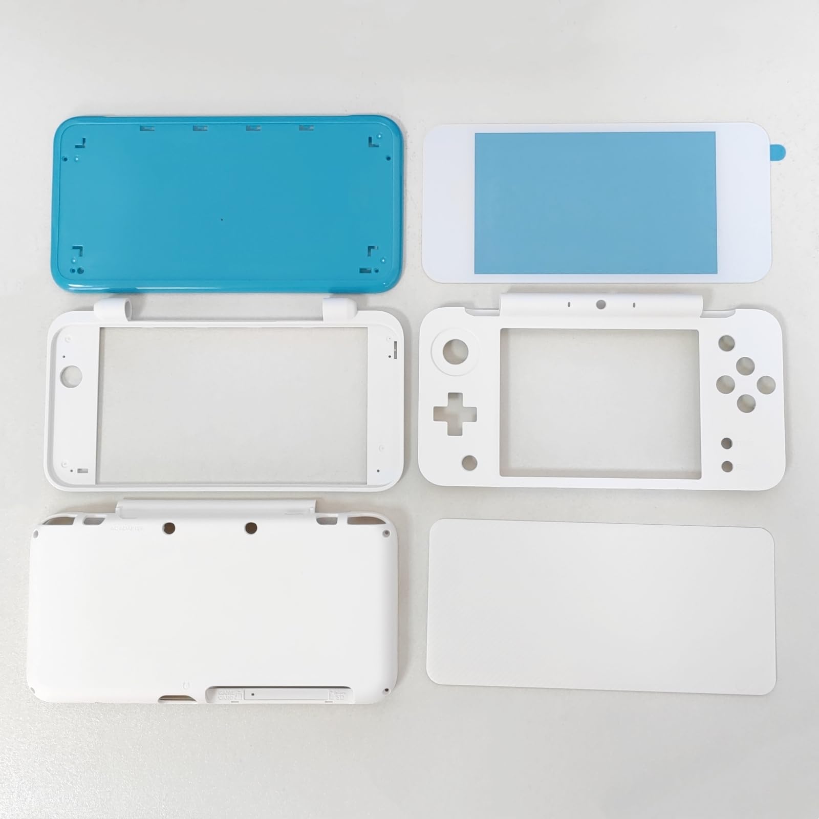 Hzxkqmil Kit Guscio di Ricambio Custodia a Alloggiamento per Nintendo New 2DS XL/New 2DS LL Console, Frontalino Anteriore Telaio Superiore Piastre di Copertura Inferiori (Bianco + Blu)
