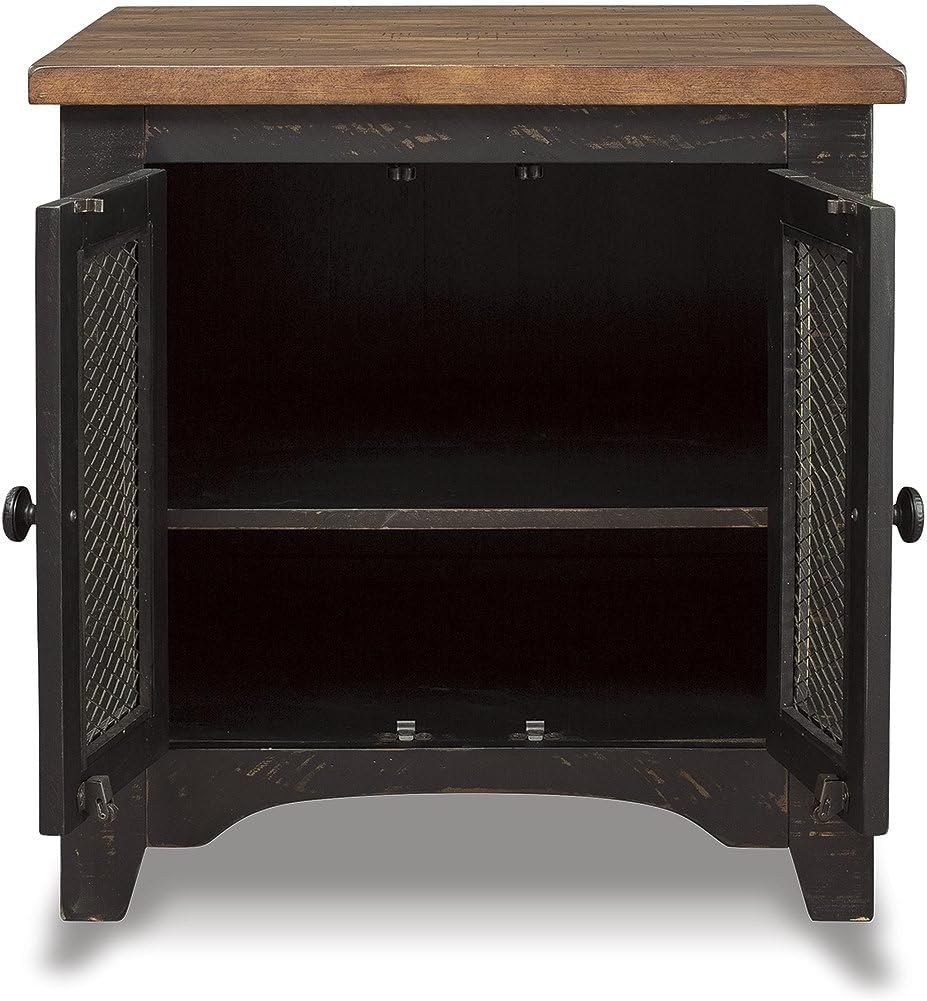 Signature Design by Ashley Valebeck Farmhouse Rectangular End Table with Storage, Distressed Brown & Black Finish