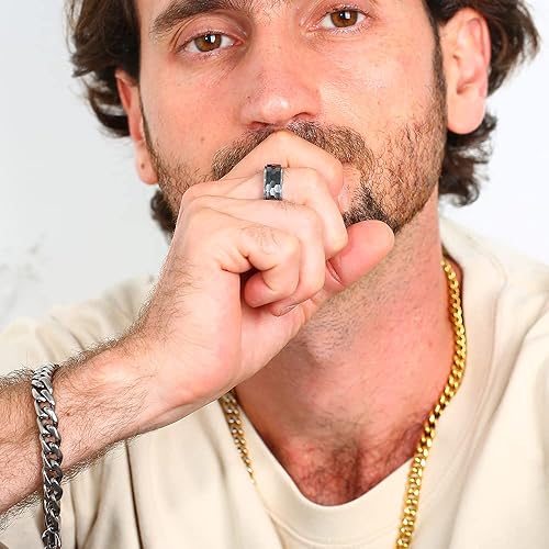 Miniatura 4 de TGNEL Mens Wedding Bands Hammered Titanium Fidget Ring 8mm, Rose GoldBlack Ceramic Anxiety Rings for Men Comfort fit Size 7-14