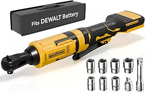 3/8 Inch Cordless Ratchet Wrench, for DEWALT 20V Max Battery, 88Ft-Lbs, 0-400RPM, Electric Ratchet Wrench Set with Variable Speed Trigger, Reinforced Head, R&F Switch, 7 Sockets, 3/8" to 1/4" Adapter