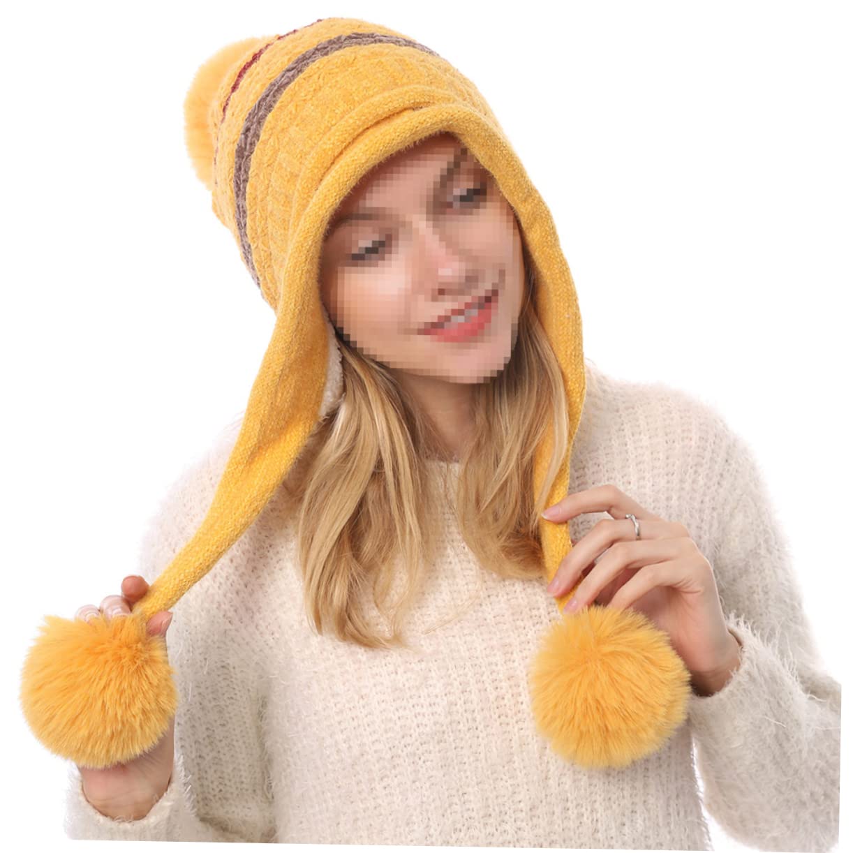 SHERCHPRY 2piezas Gorro De Lana para Mujer Pompones Sombrero Cálido para Esquiar y Actividades Al Aire Diseño Ligero y Elástico Color Amarillo