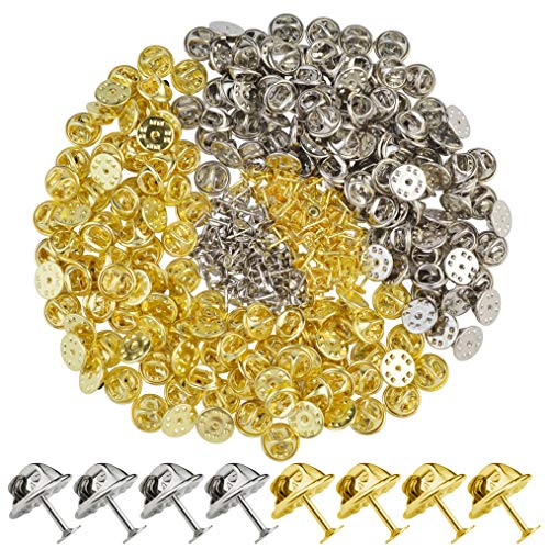obmwang 200 Pairs Brass Butterfly Clutch Tie Tacks Pin Backs Replacement with 8mm Blank Pins (Silver and Golden)