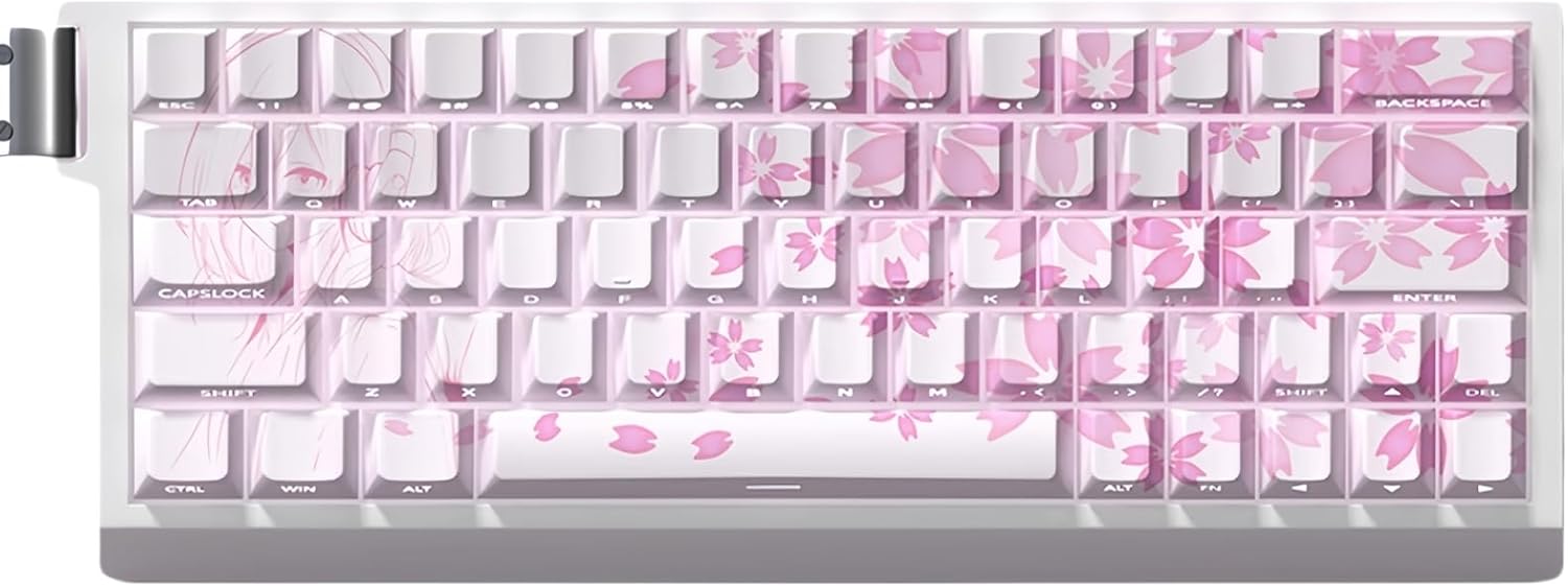 Cherry Blossom Pink Keycaps,Side Printed Shine Through Japanese Anime Keycaps Dye-Sub PBT Cherry Profile 140Keys Custom Key Caps Set for Cherry MX Switch Mechanical Gaming Keyboard (Pink-White)