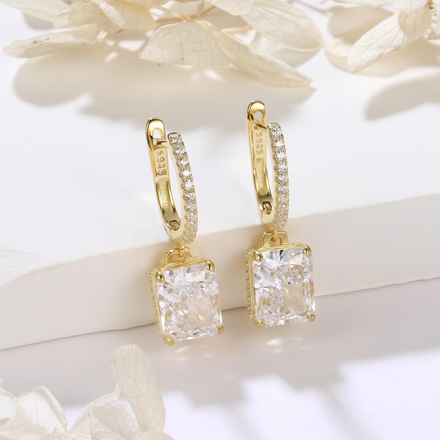 Sterling Silver Diamond Earrings for Women Radiant Princess cut Lab Simulation Diamond 5A Cubic Zirconia Hoop Earrings Jewelry Gift for Her Birthday Christmas