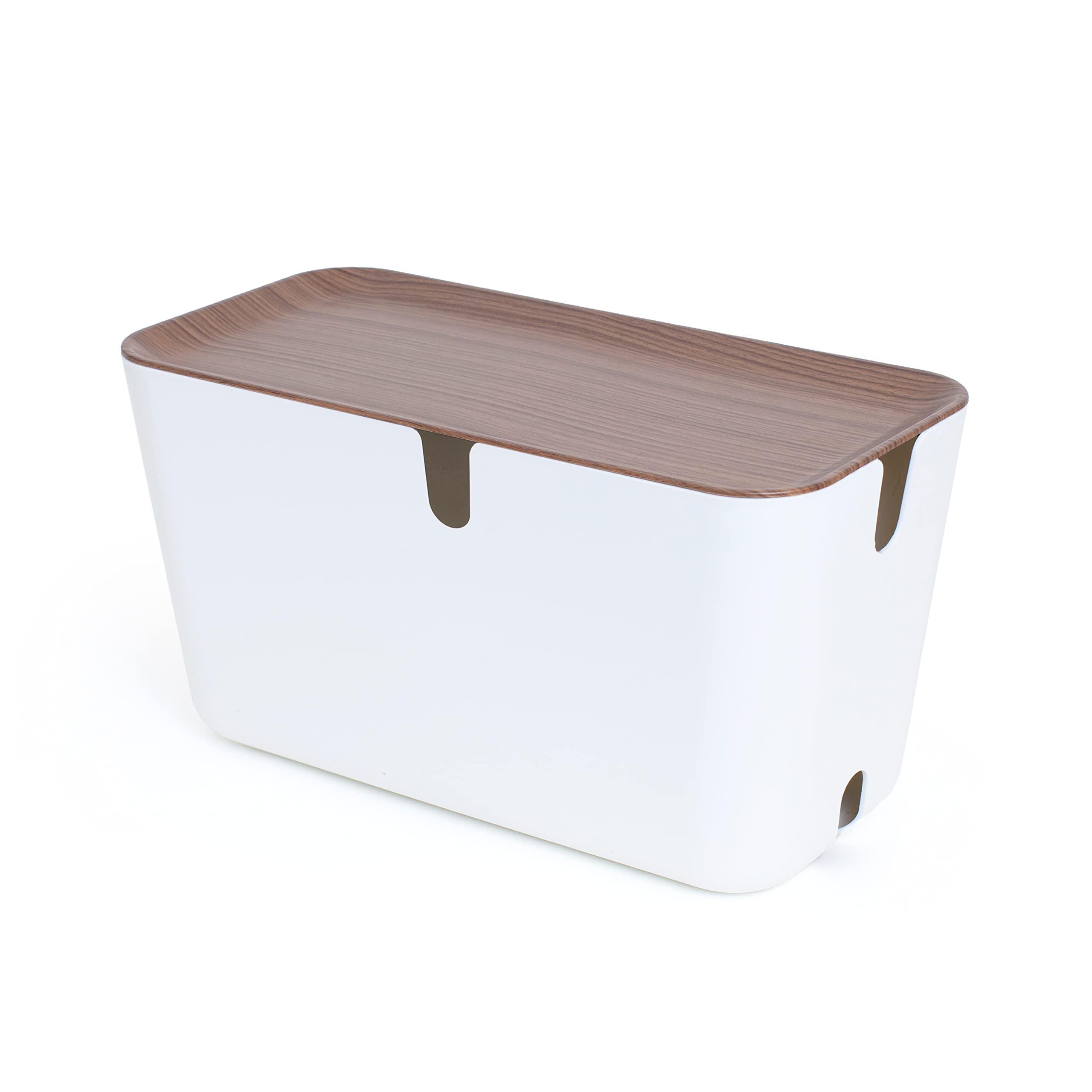Kabelbox XXL Kabelmanagement und Ladestation Box zum Kabel Verstecken bei Kabelsalat aus Flammhemmenden Kunststoff Award-Winning Design Weiß/Dunkelbraun Holzoptik 46 x 21.5 x 24.5 cm