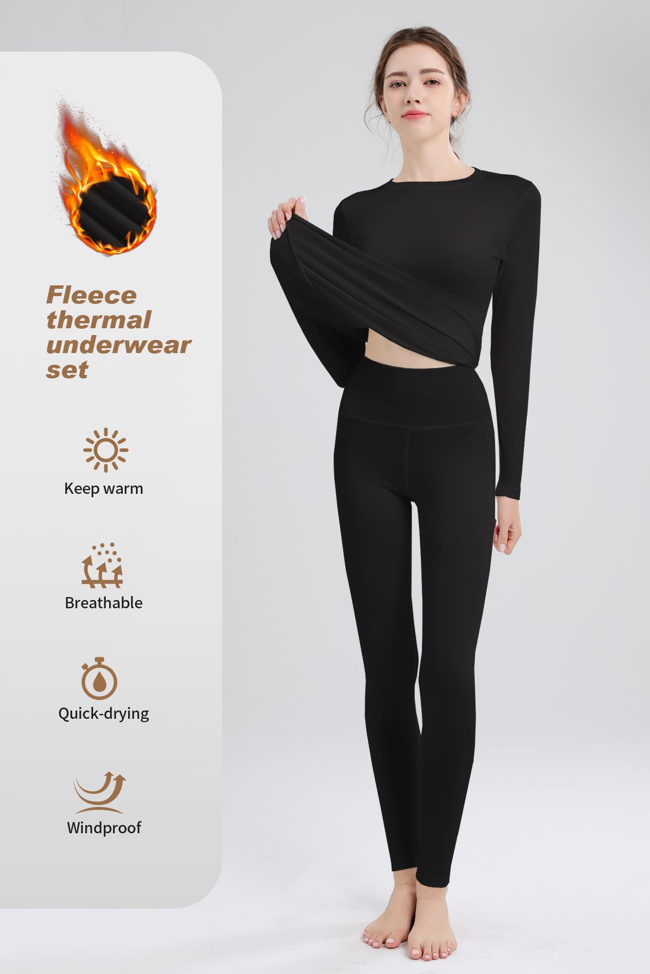 HiZiTi Intimo Termico Donna Maglia Lunga Tuta Invernale Biancheria Termici Abbigliamento Termica Completo Leggings Magliette Calze Pantaloni Termiche Completo Sci Donna Nero Bianca