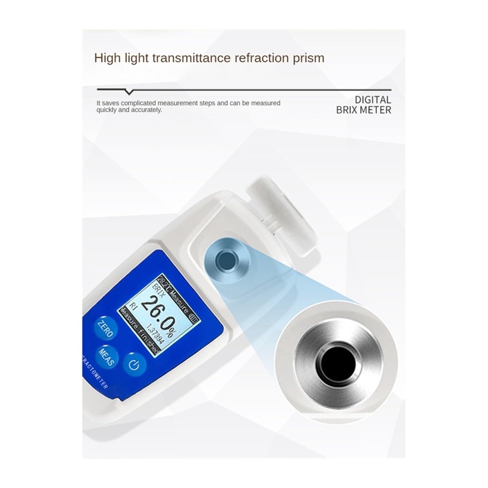 Refractómetro, Refractómetro Digital Medidor de azúcar Frutas Rango medición Bebidas Jugo 0-55%