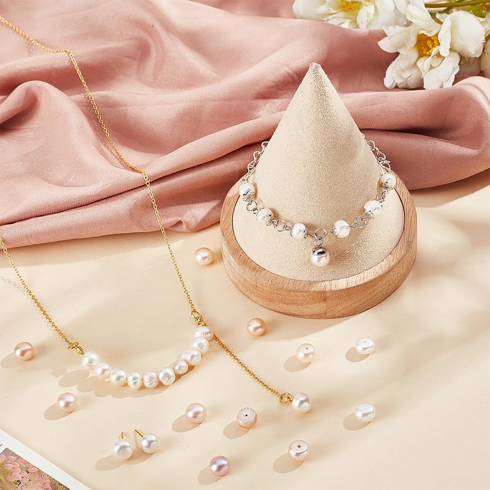 NBEADS 24 Pcs 3 Colors Half Drilled Hole Freshwater Pearl Beads, About 8~8.5mm Half Round Natural Freshwater Pearls Loose Button Cultured Pearls Charms Beads for Earrings Jewelry Making, Grade AA - Image 6