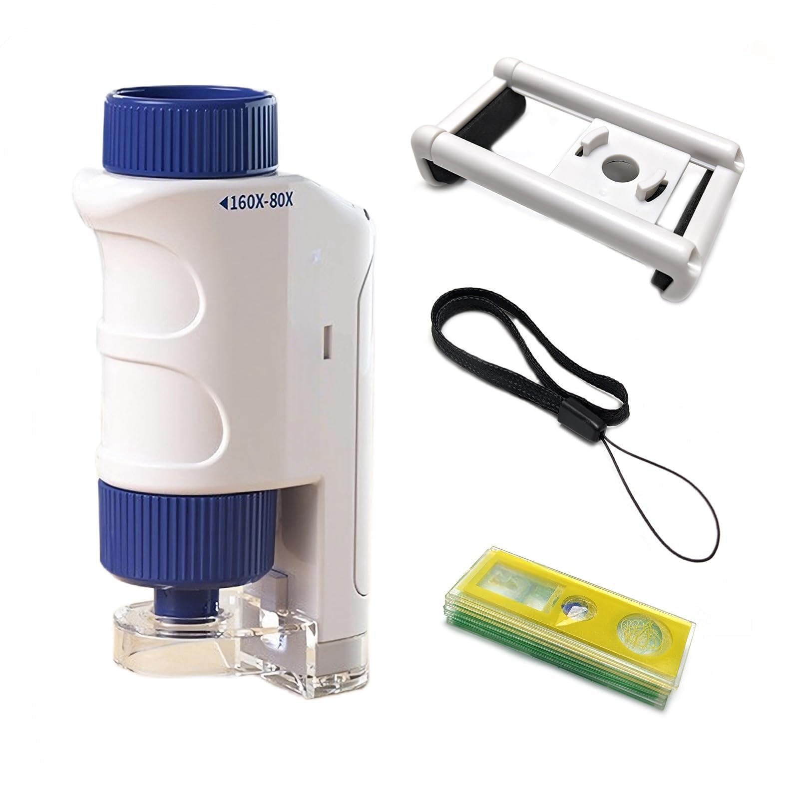 THE WHITE SHOP Portable Pocket Microscope Handheld Miniscope 80X-160X LED Light Mini Microscope for Student Science Lab (Color : Blue)