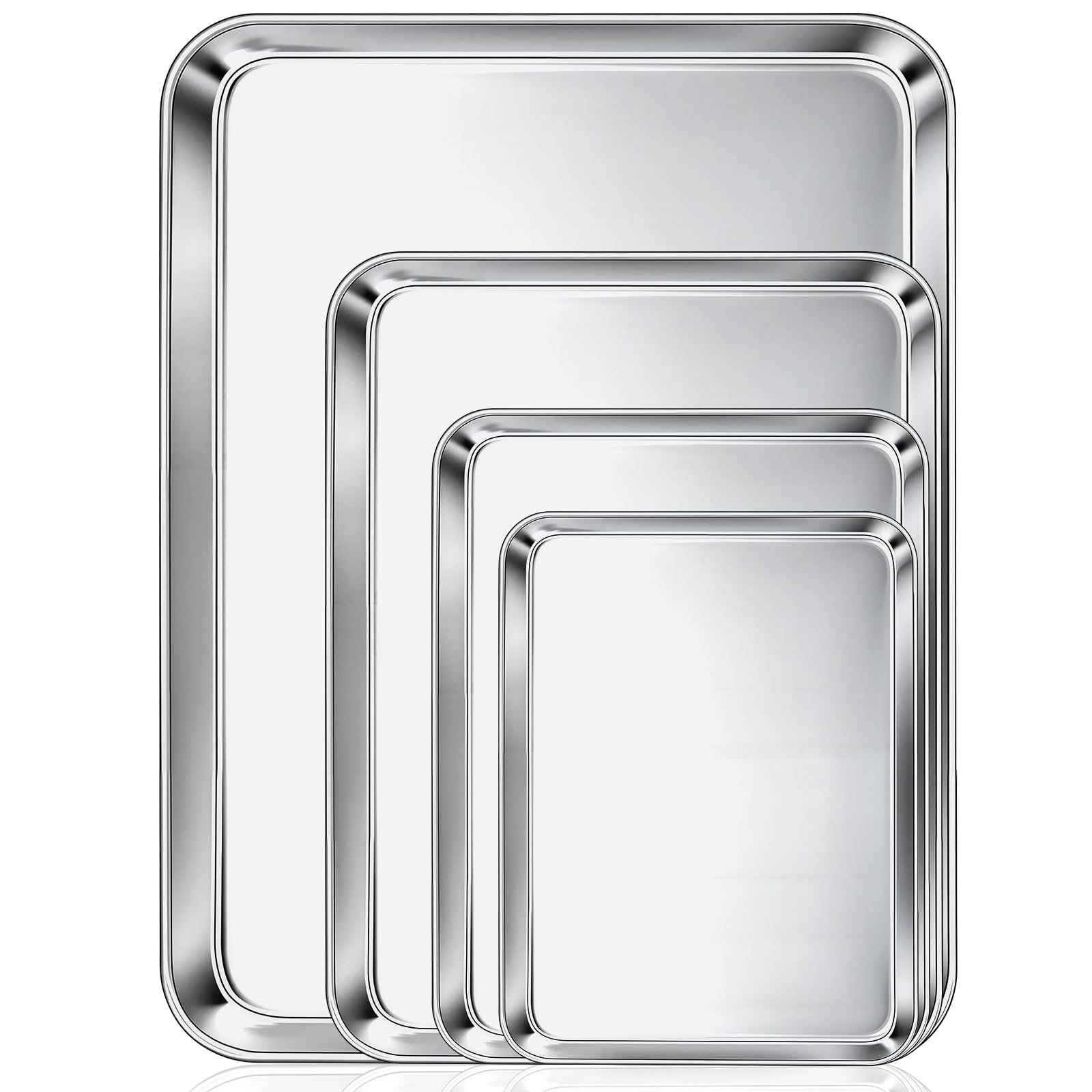 Baking Sheet Pans Set of 4, Stainless Steel Baking Tray Oven Trays 40x30cm, Heavy Duty Cookie Sheets for Baking Roasting, Dishwasher Safe Non Toxic Rust Free Baking Tin Set