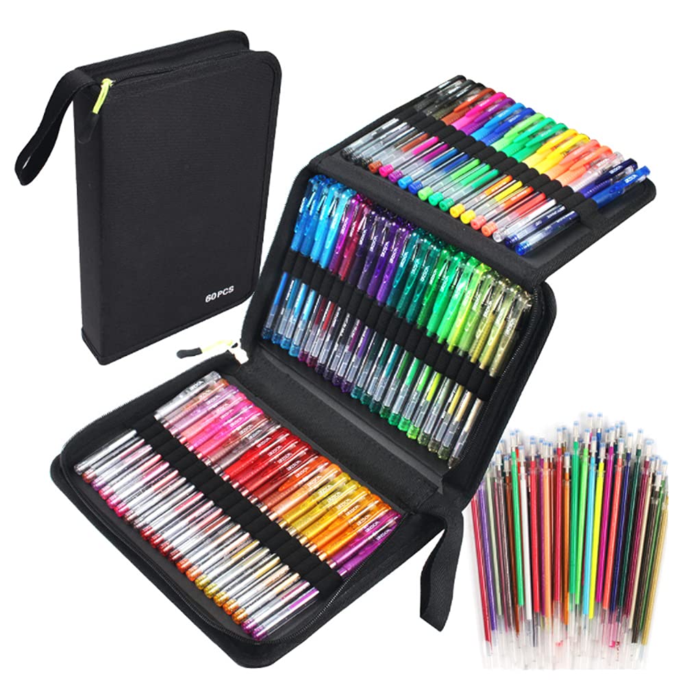 Glitter Gel Pens for Adult Coloring Books, 122 Pack Artist Supplies Colored Neon Glitter Gel Marker Pens Set with 40% More Ink for Kids Drawing Note Taking Crafts Scrapbooks Bullet Journaling Doodling