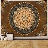 Accnicc Boho Mandala Tapestry Wall Hanging Hippie Bohemian Floral Medallion Indian Tapestry Aesthetic Small Vintage Brown Yellow Meditation Tapestries for Bedroom Living Room Dorm Decor 48 x 36 Inch