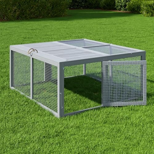 GarveeHome Folding Chicken Coop Run Rabbit Hutch, Portable Wooden Chicken Cage Pens with Top & Side Opening Doors, Small Animal Poultry Pet Cage for Outdoor, Indoor, No Assembly Required, Gr