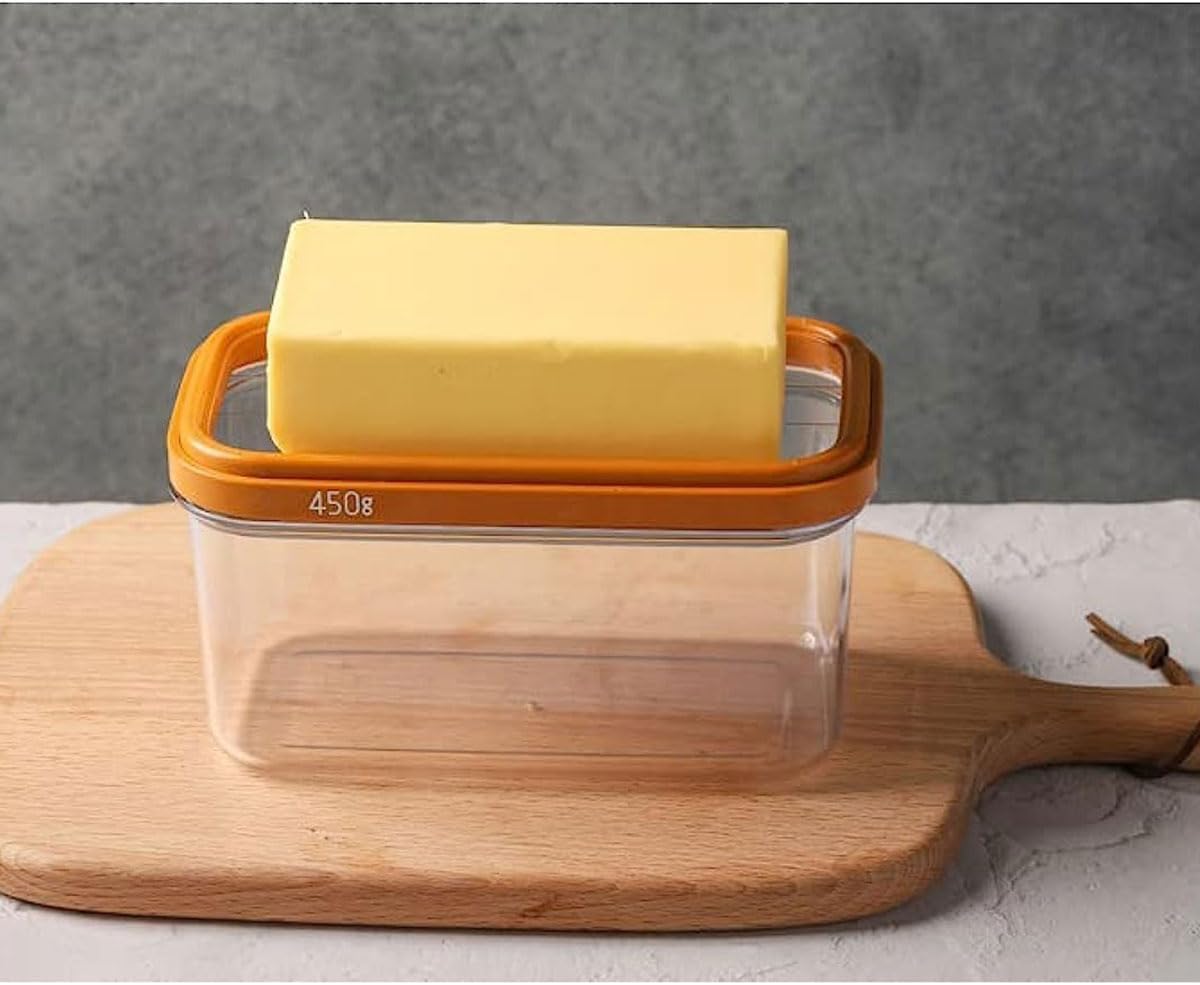 Glowick Plastic Rectangle Butter Keeper with Cutter Easy Cutting and Storage with Lid Butter Container Butter Box Butter Case for Countertop or Fridge (1Pcs) 3