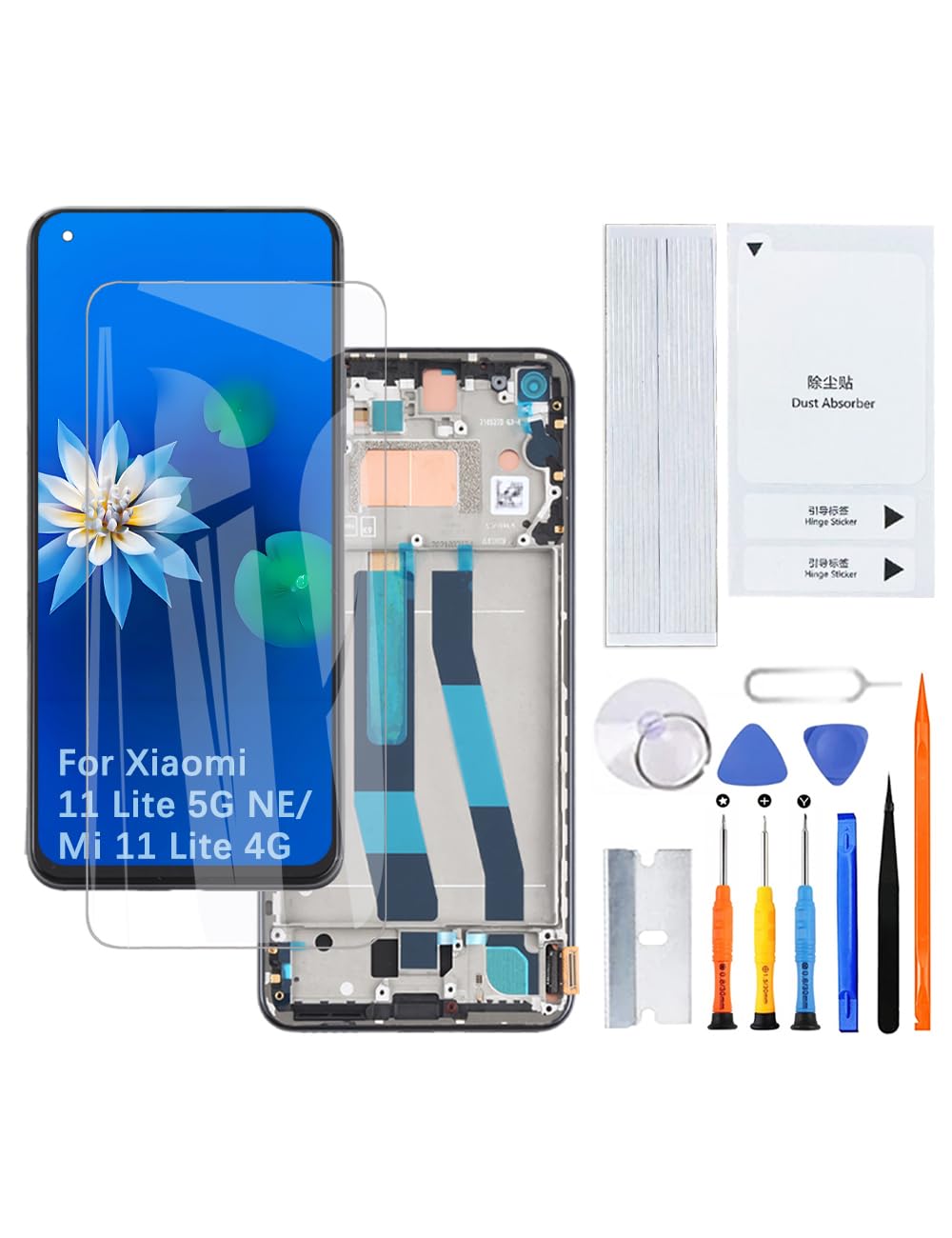 H&LYCYJ Display per Xiaomi 11 Lite 5G NE/Mi 11 Lite 4G TFT 2109119DG 2107119DC 2109119DI - Kit di ricambio per schermo LCD (nero con cornice)