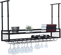 Vista 1 de Estante colgante para copas de vino para bares y restaurantes, soporte ajustable de metal para copas de vino de 47.2 pulgadas, estante industrial