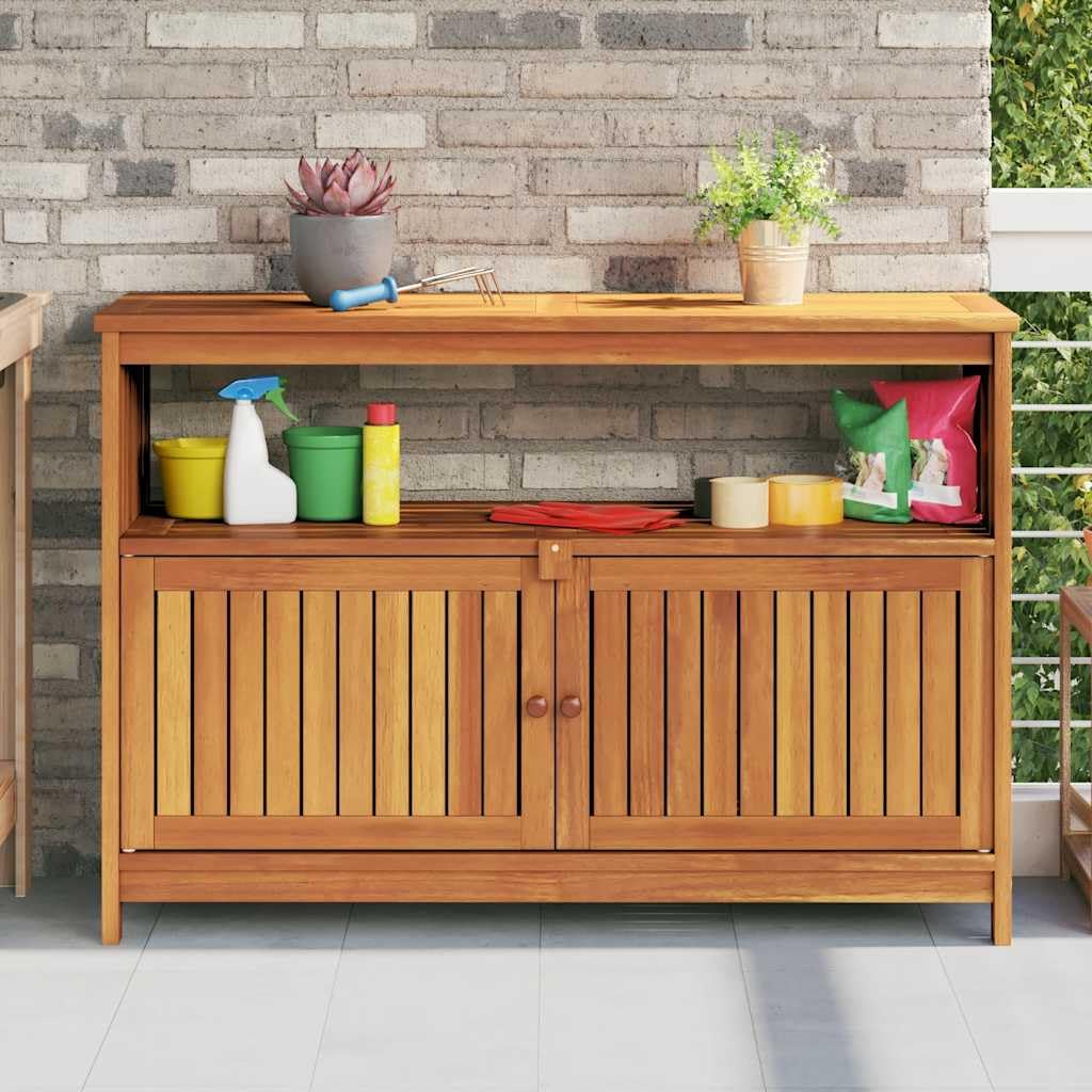 SXZenSpace Solid Acacia Garden Console Table 110x35x75 cm Brown Oil Finish Outdoor Coffee with Shelf & Door Storage Rustic Design for Patio Balcony Terrace
