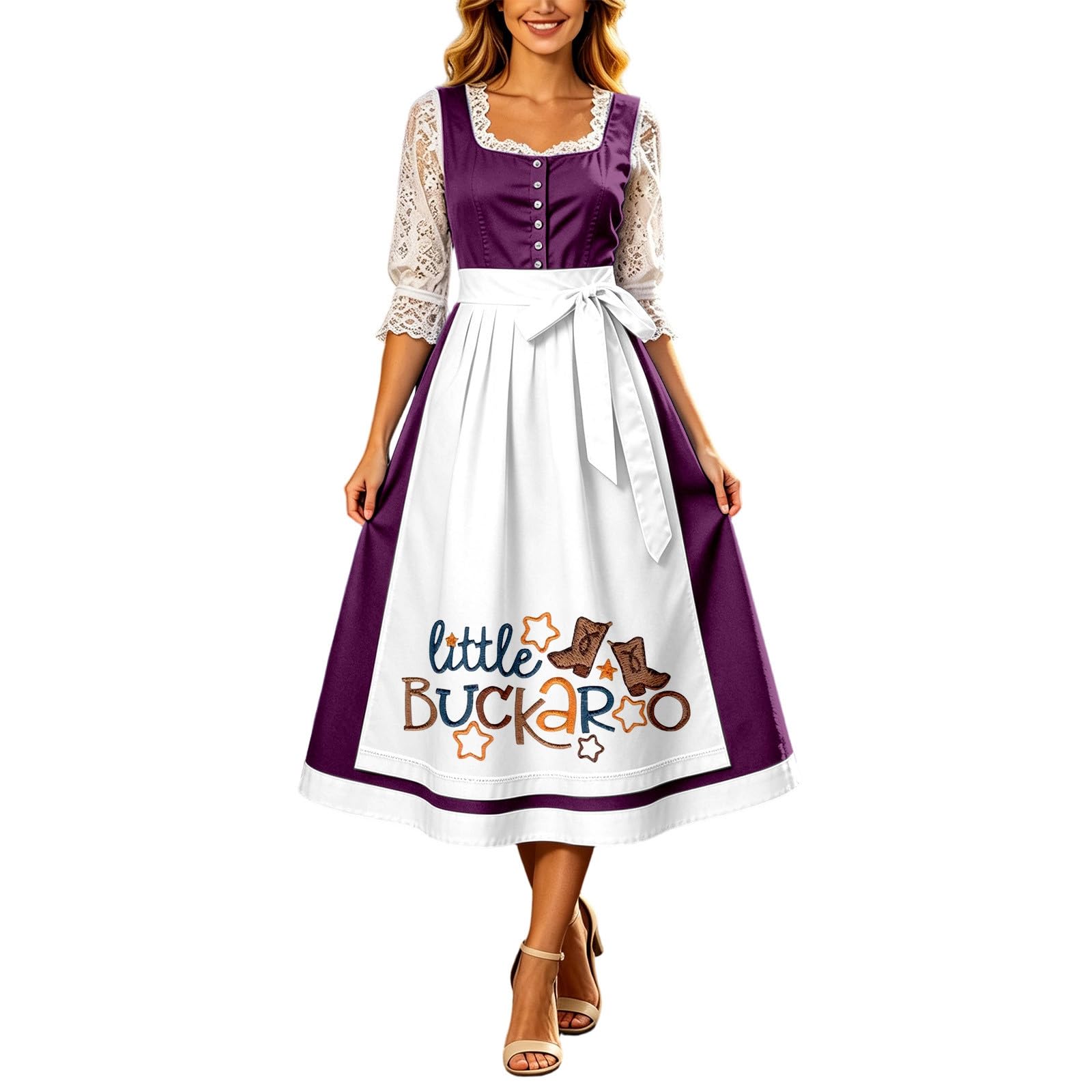 Dirndl Damen, Elegant Trachtenkleid Trachten Knielang Übergröße Dirndlkleid | Spitze Trachtenrock Mit Bluse Schnürung Dirndlschürzen Schürze Besondere Anlässe, Trachtenkleid für Oktoberfest Karneval