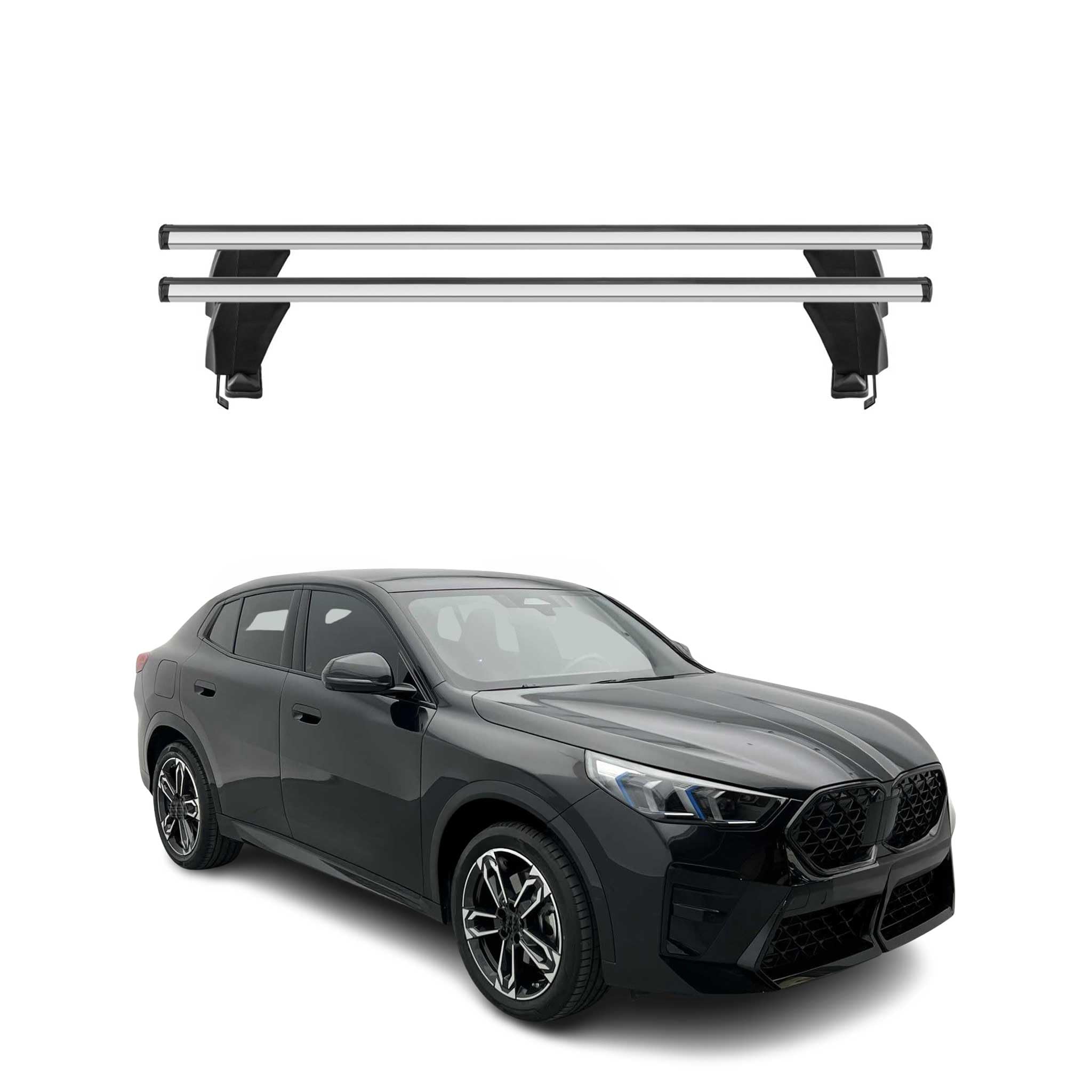 OMAC Poprzeczki aluminiowe do BMW iX2 U10 2024-2026 – Zamykane – Rowek T – City Crash Tested – Nośność 50 kg Szary