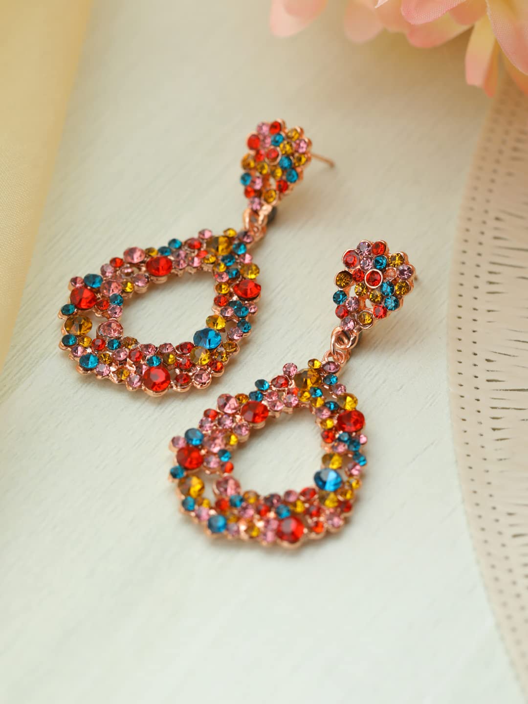 Multicolor Artificial Stone Tear Shaped Drop Earrings