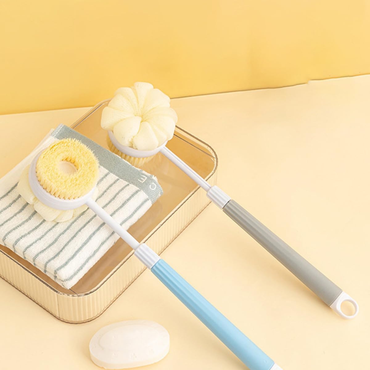 2pcs Extendable Long Handle Bath Brush Set with Soft Bristles, Back Scrubber and Body Wash Brush for Deep Cleaning Shower, Suitable for Men and Women