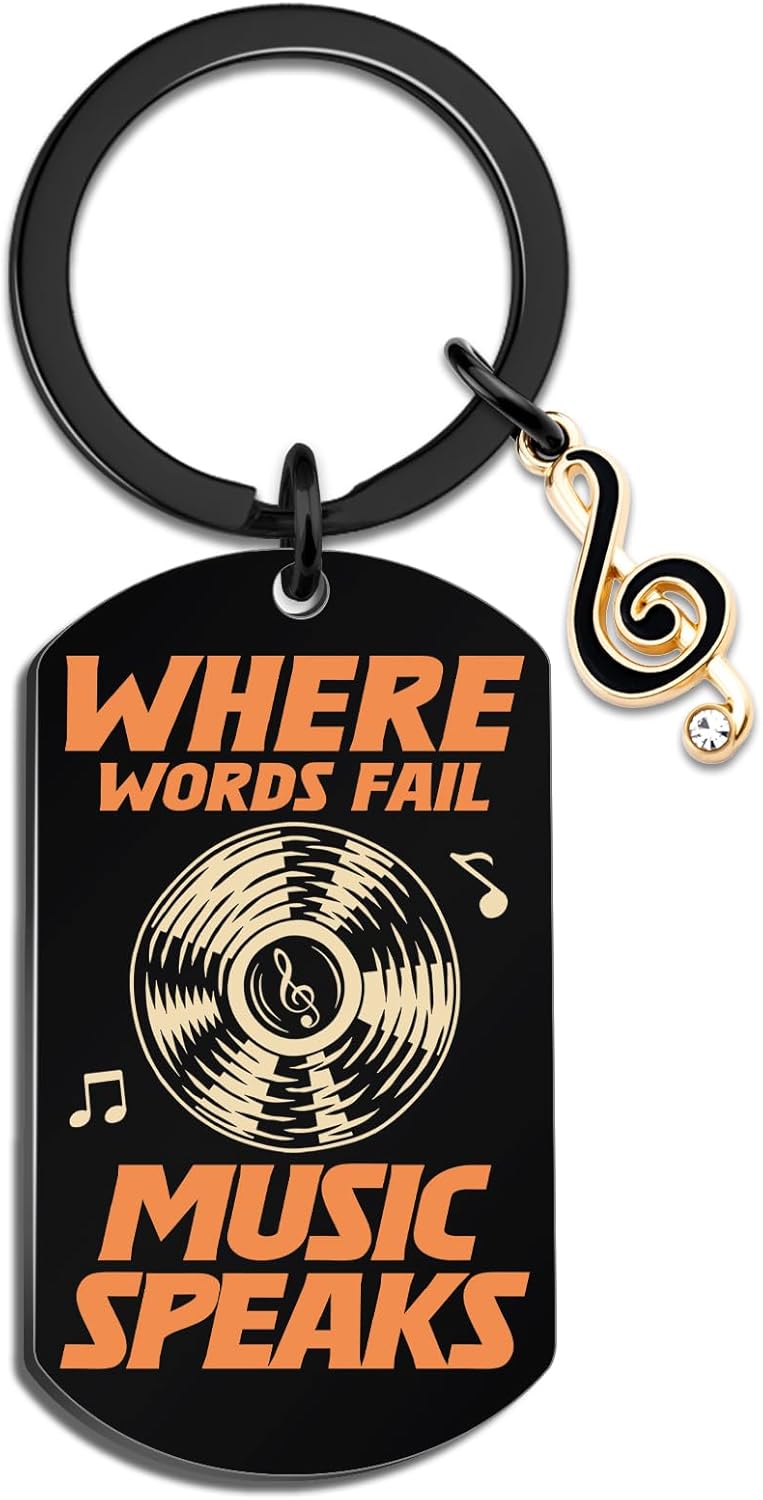 Stocking Stuffers for Musicians Music Keychain Music Lovers Gifts for Men Inspirational Gifts for Musicians Thank You Gift for Musical Student Teacher Friends Where Words Fail Musics Speaks