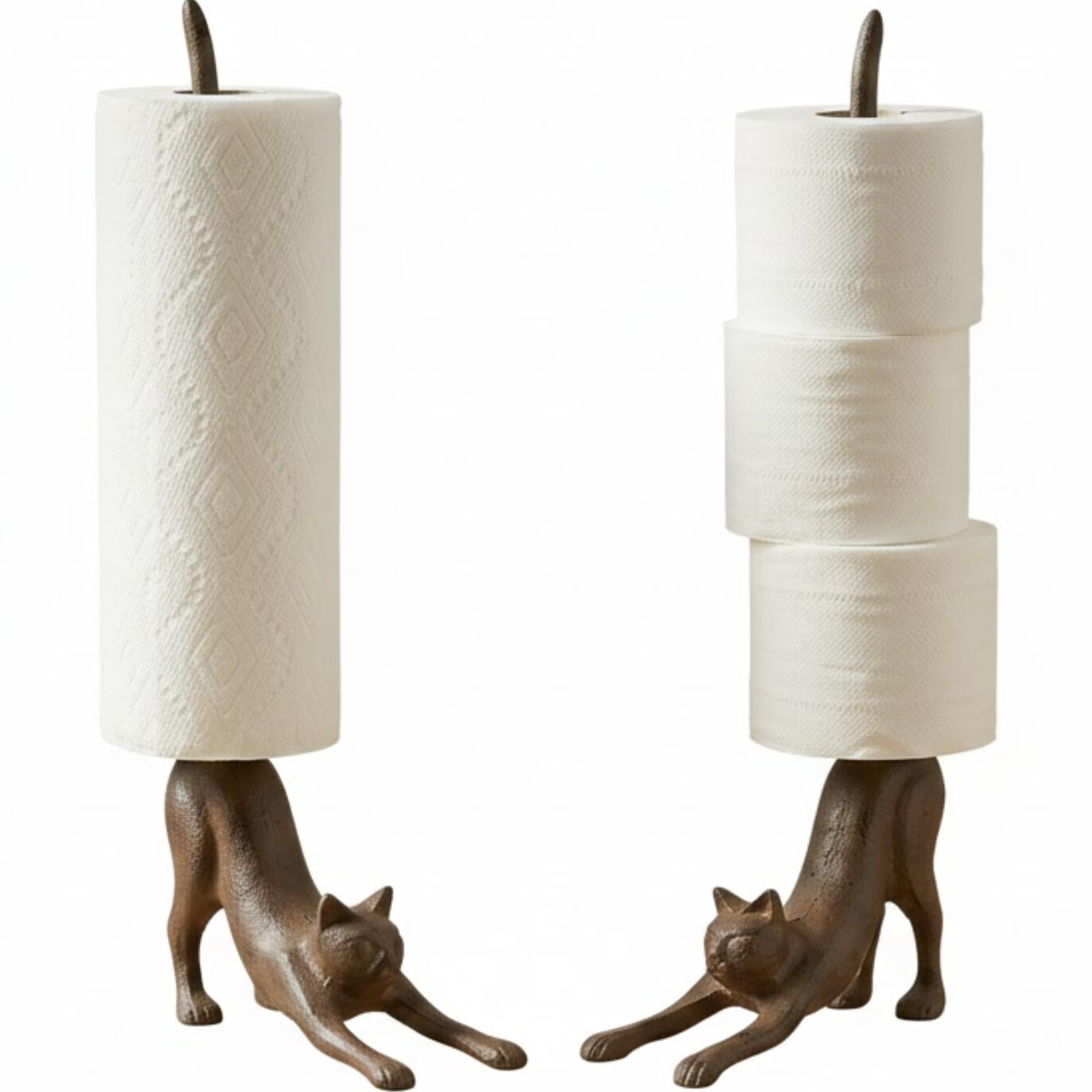Photo 1 of Comfify Yoga Cat Decorative Paper Towel Holder or Toilet Paper Holder - Adorable Downward Dog Pose Kitty - Cast Iron Paper Towel Stand - Antiqued Cast Iron Storage - Multiple uses - 18.5" Tall