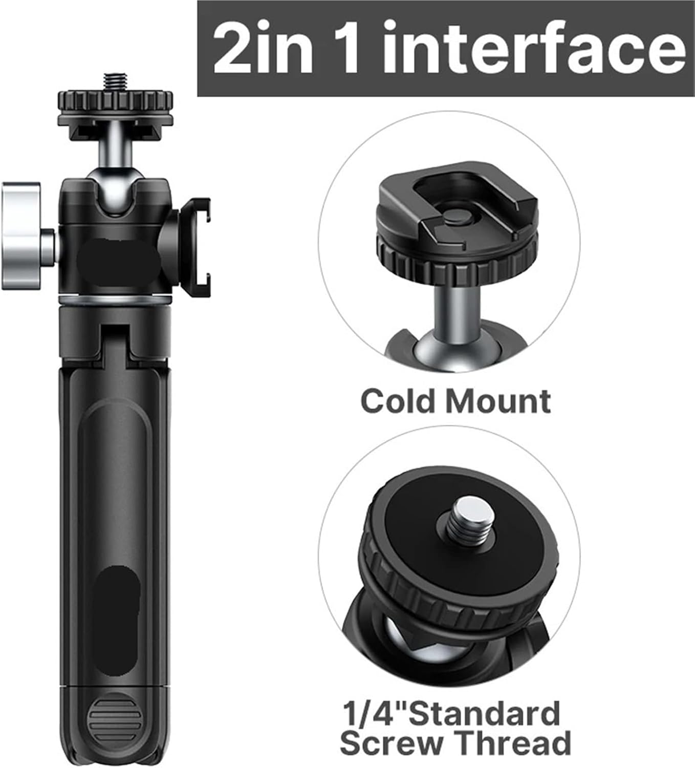Compatible for Cameras/DSLRs - Mini Tripod with 360° Ball Head, Cold Shoe & Tabletop Selfie Stick