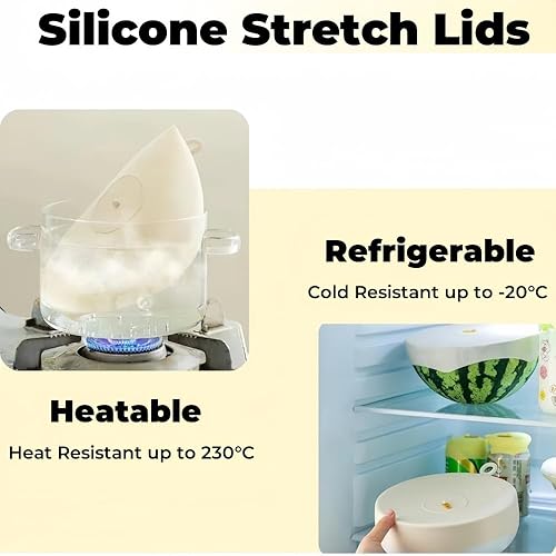 Miniatura 4 de Tapas elásticas de silicona reutilizables, resistentes al calor, resistentes al frío, cubiertas ecológicas para varios recipientes, juego de 3