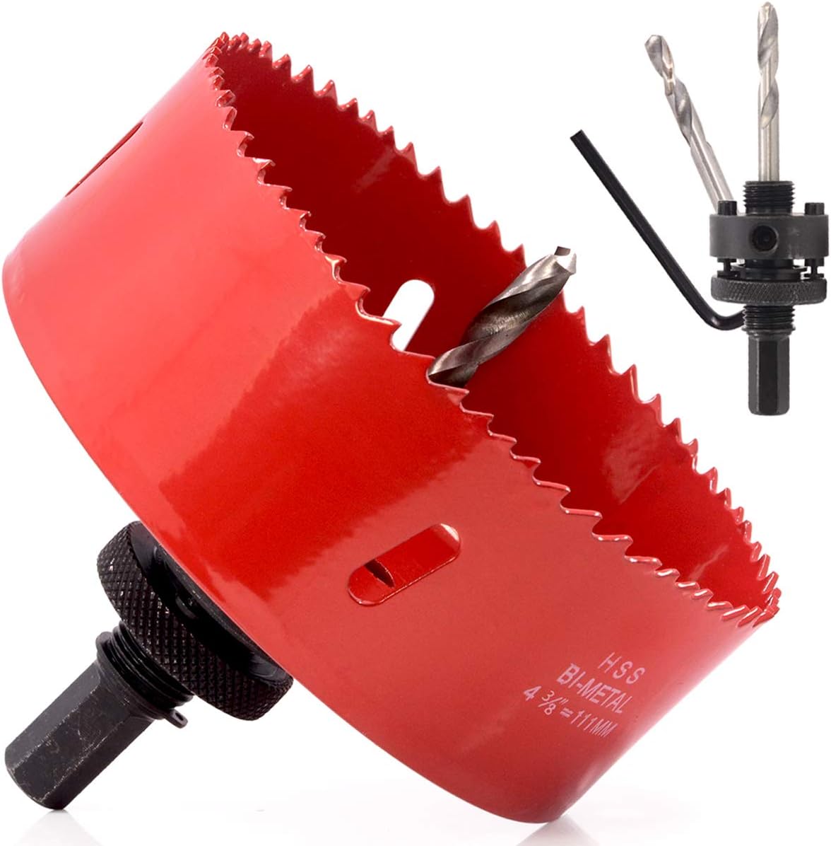 Koopi 4-3/8" Hole Saw with Heavy Duty Arbor, 38mm Depth Bi-Metal 1.5 inch Hole Cutter for Easily Drilling Wood, Plastic, Plywood, Drywall, Thin Metal (111mm)