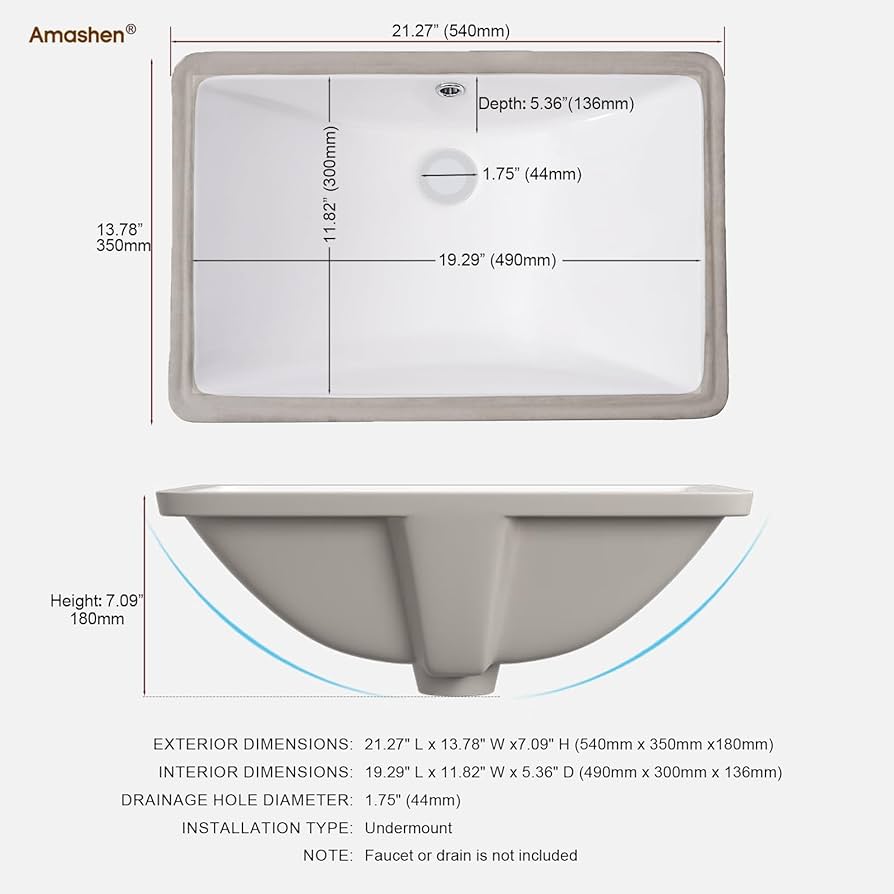 chien様 AMASHEN 21 Inch Vessel Sink Rectangle Undermount Bathroom Sink