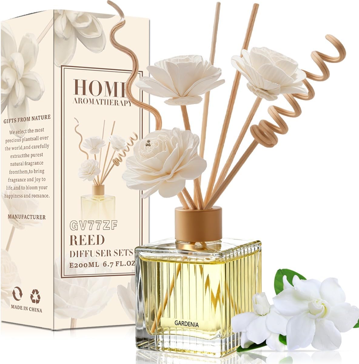 Gardenia & Peppermint Eucalyptus Premium Reed Diffuser Duo - 2×200ml Glass Bottles with Natural Rattan Sticks & Dried Flowers | Floral & Refreshing Home Fragrance Set for Living Room, Bedroom, Office
