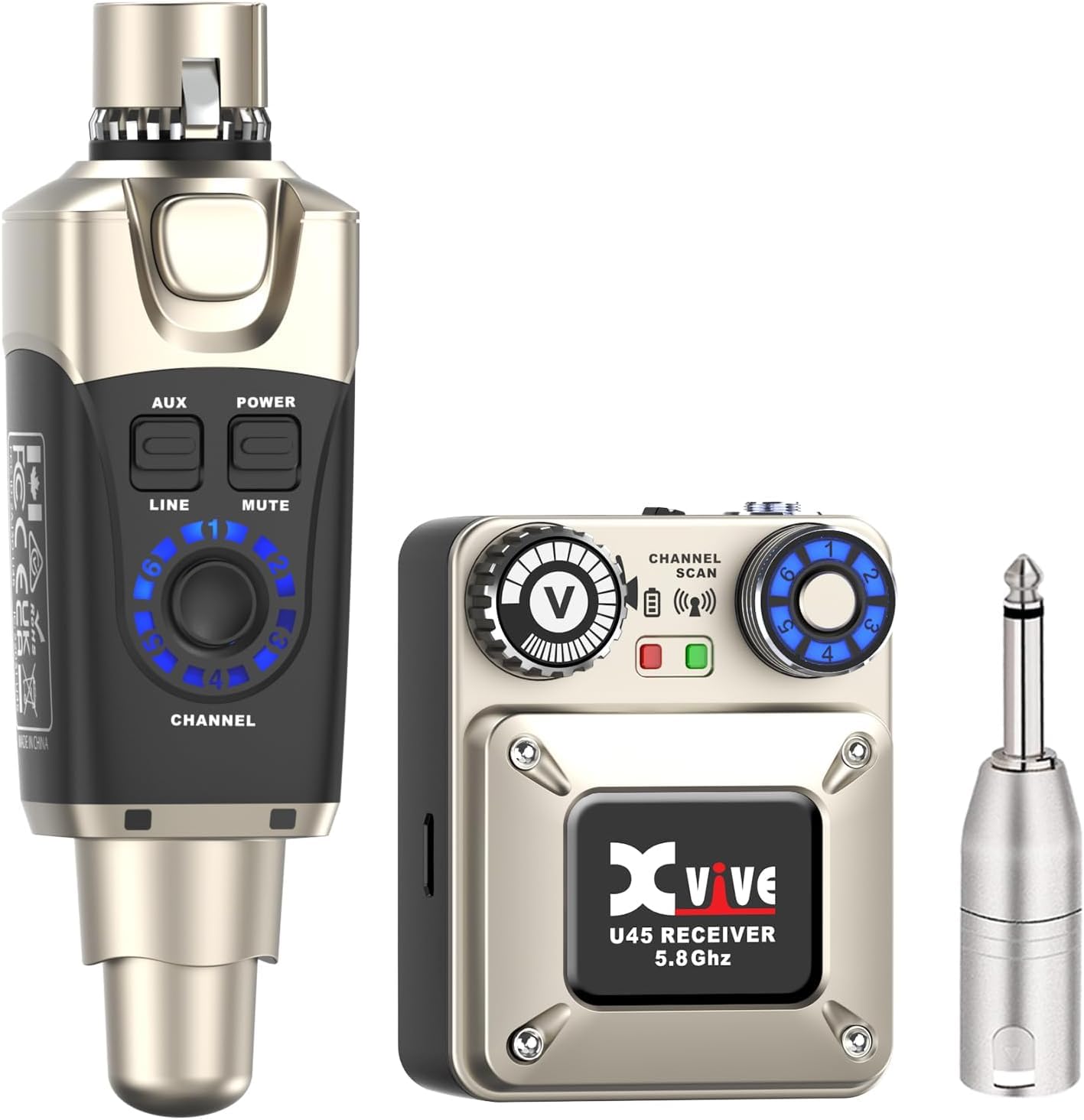 Xvive U45 Wireless in Ear Monitor System 5.8ghz IEM System Transmitter and bodypack Receiver for Studio, Band Rehearsal, Live Performance, Channel Scan Mode