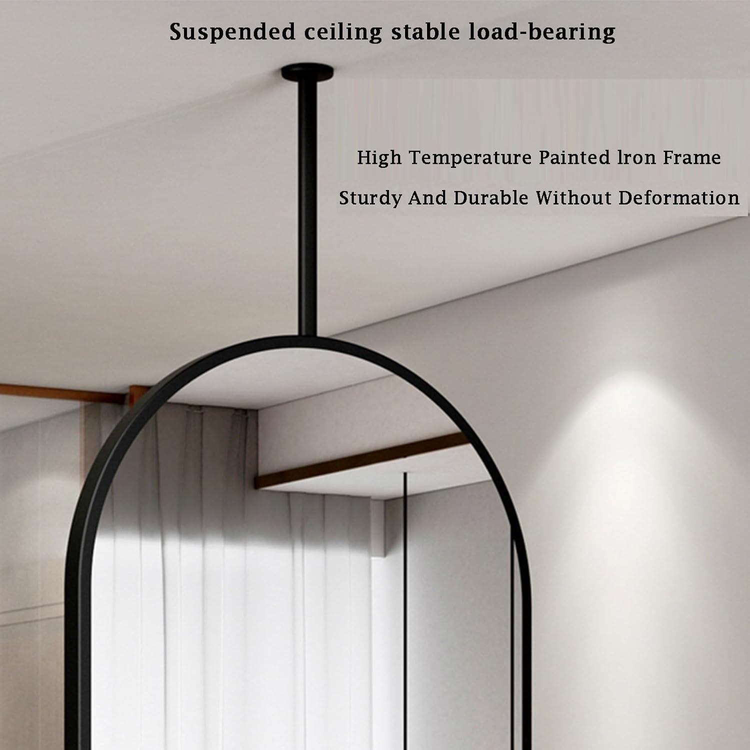 Specchio Galleggiante da Soffitto con Asta Ovale E Cornice in Metallo, Adatto per Casa O Hotel, White, 80L x 40W cm