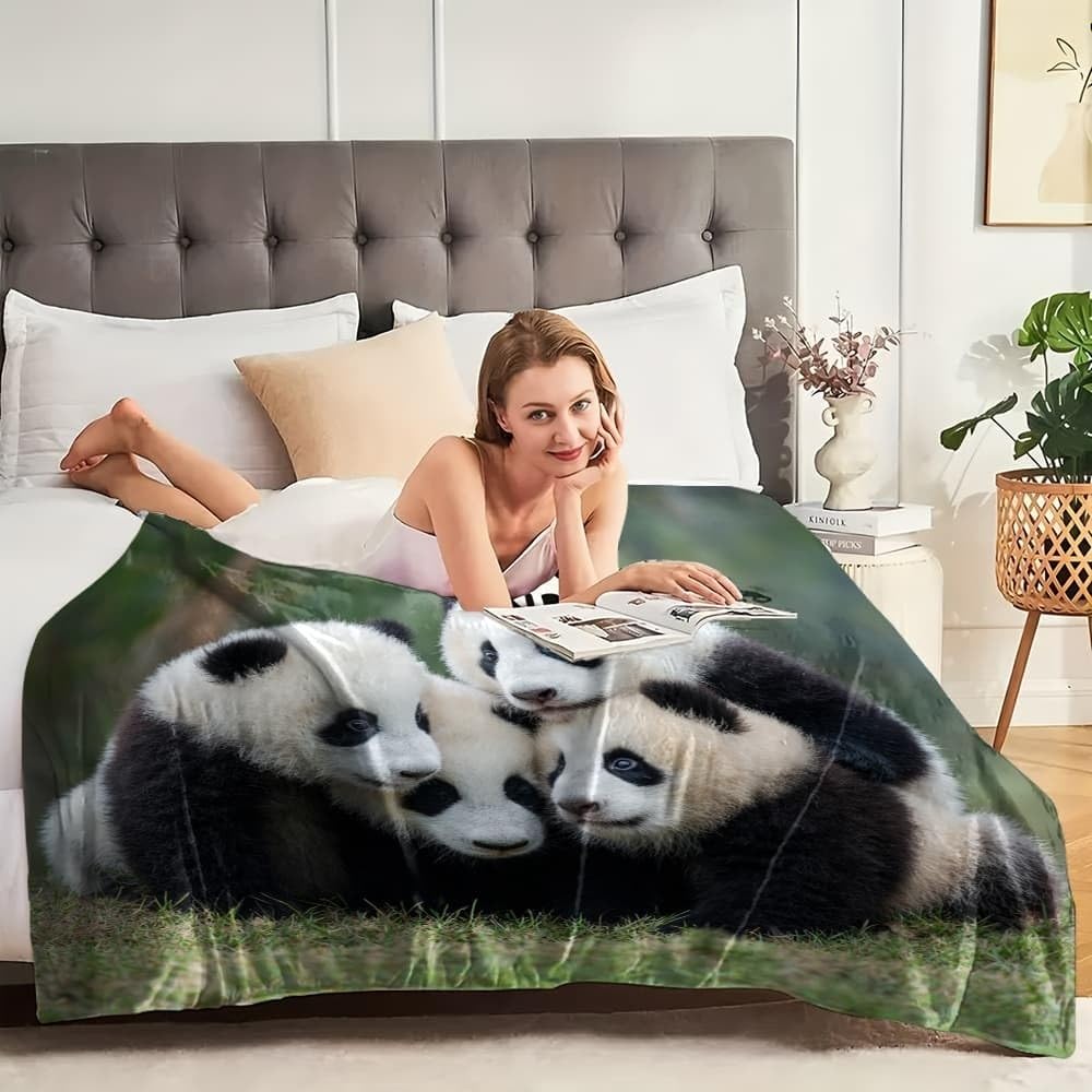 Plaid Polaire Flanelle 150x200 cm Gros Plan d'un Panda GéAnt Jeté de Canapé Sherpa Couverture • Couverture Douillette Vert Couverture pour Enfants • Douce et Chaude • Cadeau Plaids