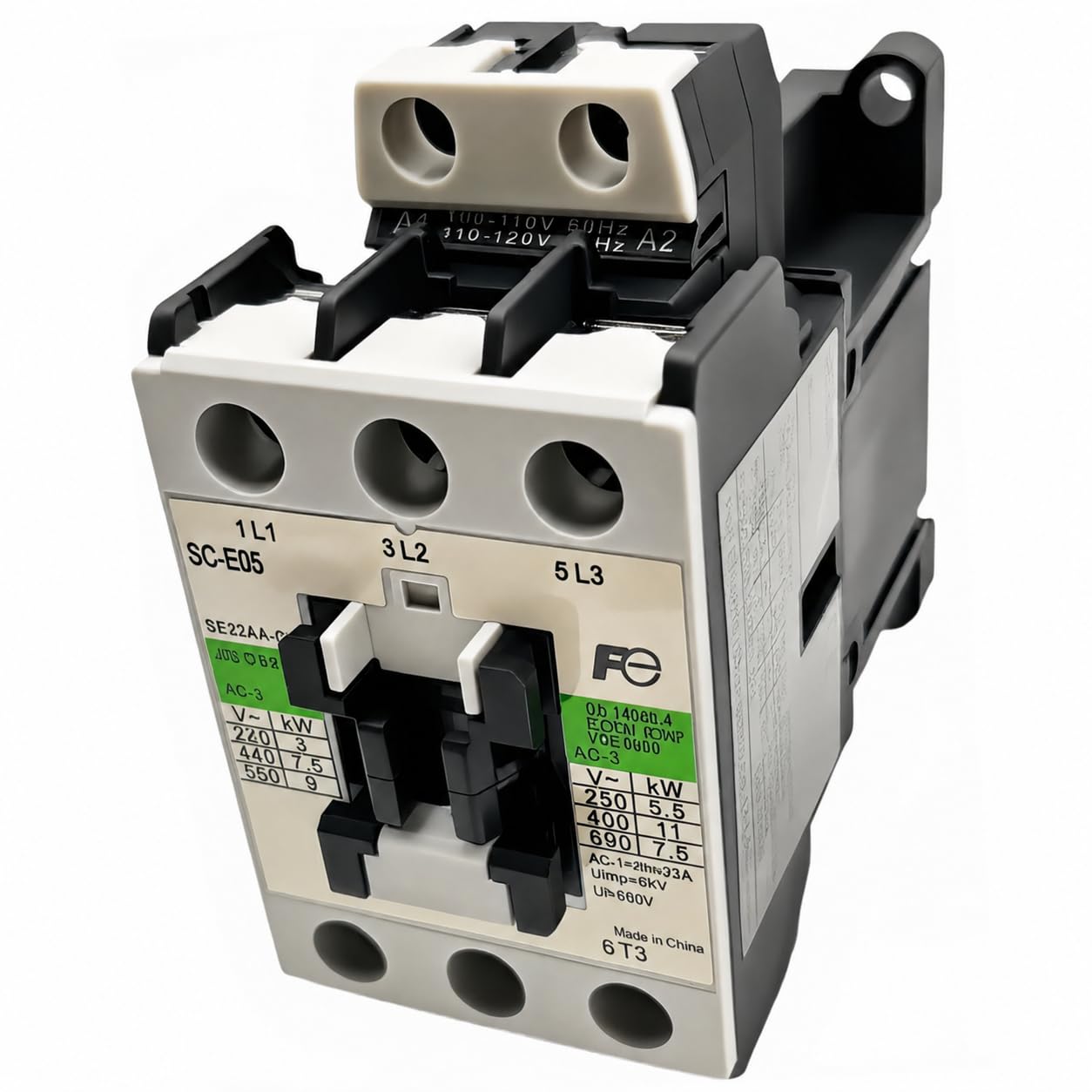 SC-E05 SC-E05H5-C AC Contactor, 1 Pack, Compatible with Fuji Electric Type, AC100/110V 50Hz 110-120V 60Hz Coil, 3-Pole IEC Magnetic Motor Contactor, 32A AC-1, 11kW 400V AC-3, Box Lug Terminals