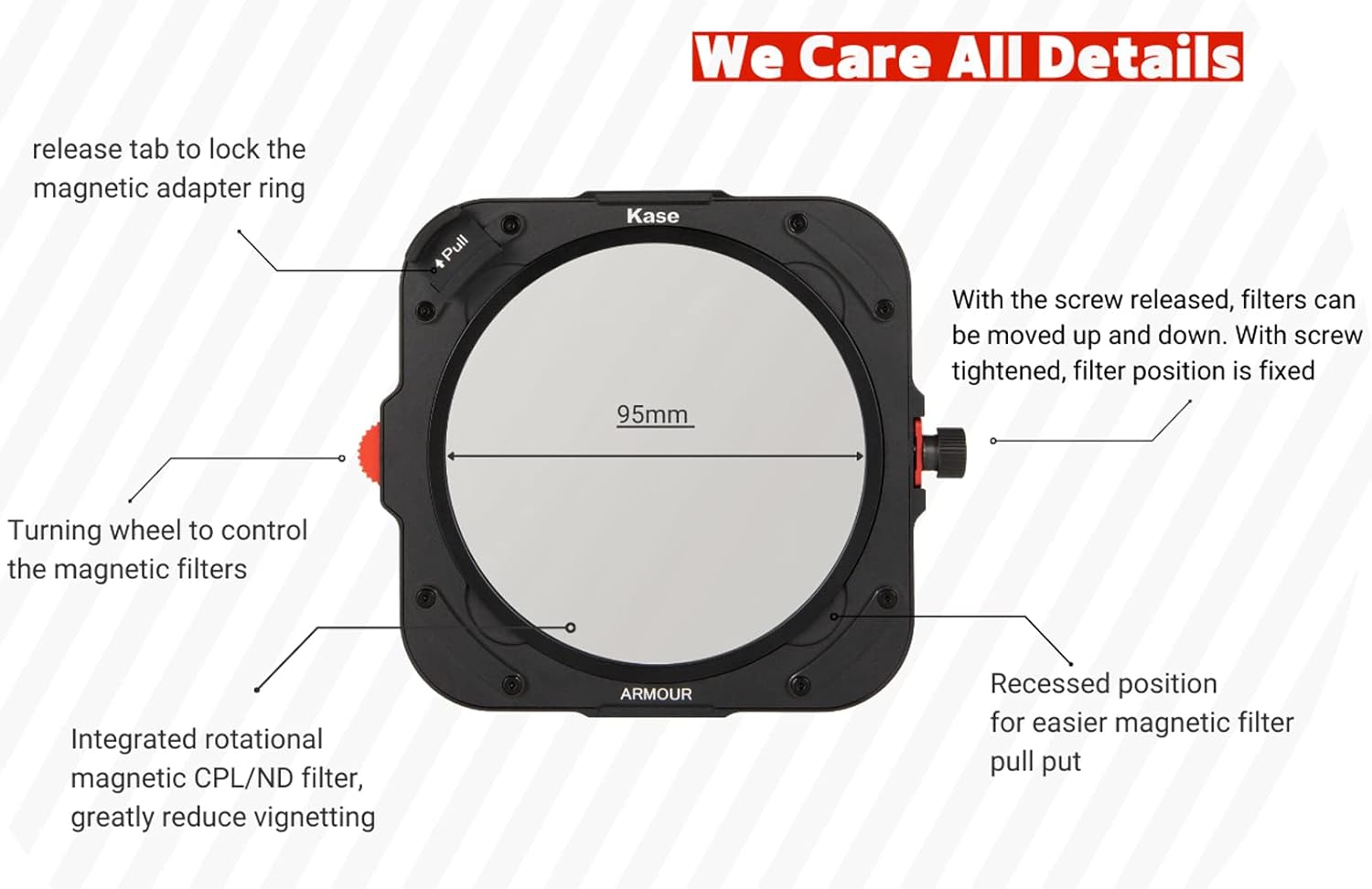 Kase Armour Magnetic 100mm Metal Square Filter Holder Kit with 95mm Magnetic CPL Filter & 67/72/77/82mm Adapters & 2 Magnetic Frames for Lee Haida Hitech 100x100mm 100x150mm Filter