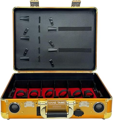 Miniatura 5 de MANE TAME Barber Case - Estación de peluquería móvil VIP - Dorado - Incluye altavoces, cerraduras TSA, patas extraíblesajustables.