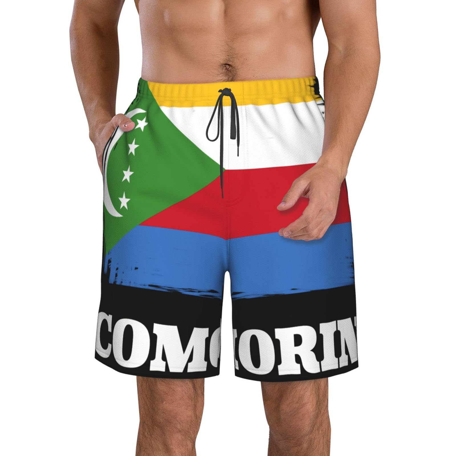 Drapeau Comorien De Fantaisie Homme Watershort avec Doublure en Maille Short De Plage Etanche Surf Shorts