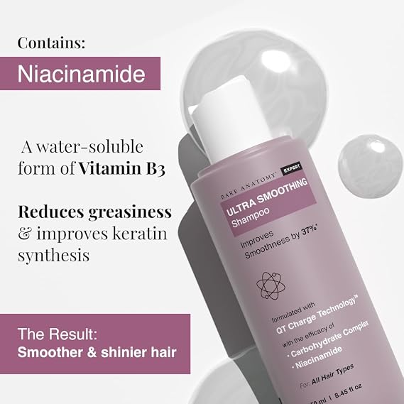 Bare Anatomy Ultra Smoothing Hair Shampoo | Restores Smoothing & Texture by 27% | Dry & Frizzy Hair | Paraben & Sulfate Free | For Women & Men | 250ml