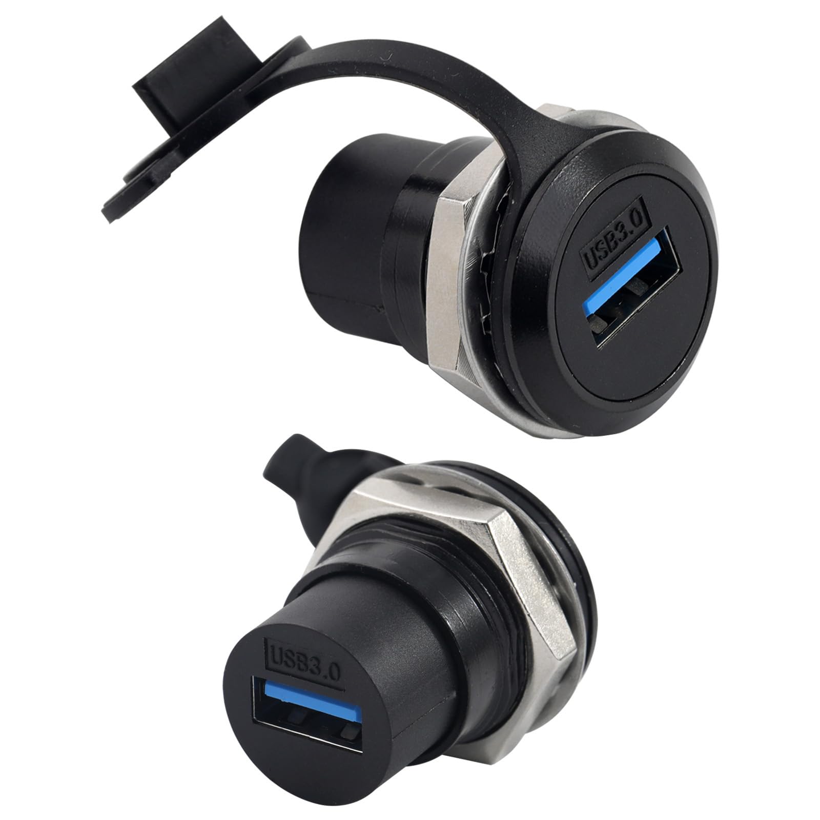 PENGLIN 2PCS Round USB 3.0 Socket, USB Type A Panle Mount Coupler Female to Female with Waterproof Cap, Data Transfer/Charger Socket