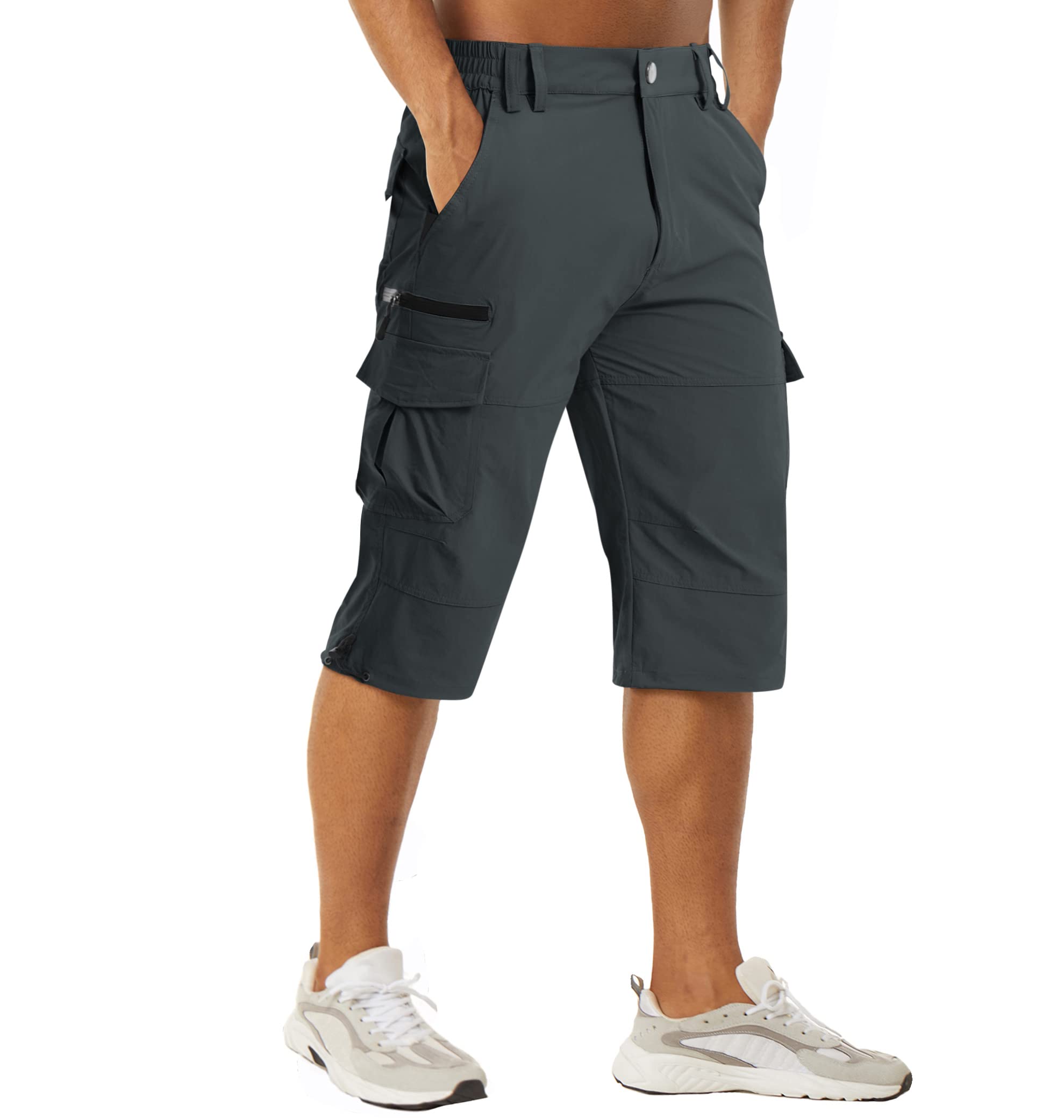 MAGCOMSEN Herren 3/4 Hose Schnelltrocknend Outdoor Shorts mit 7 Taschen Leicht Sommer Caprihose Atmungsaktiv Wandern Bermuda Kurze Stretch Radhose