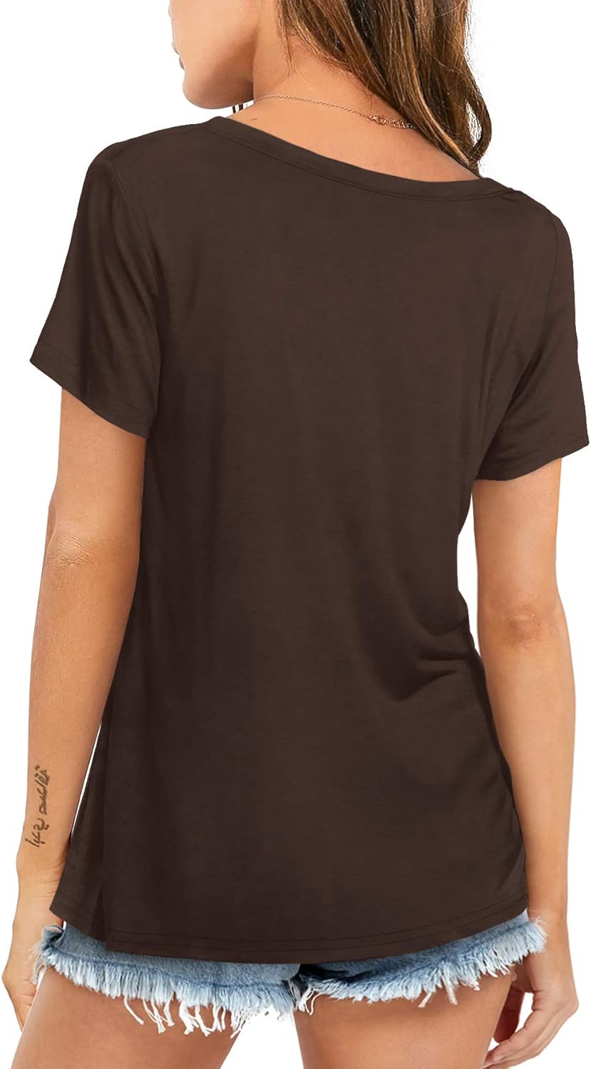 Amoretu Womens Tshirts V Neck Short Sleeve Tops Tee Solid Color Blouse - Image 4