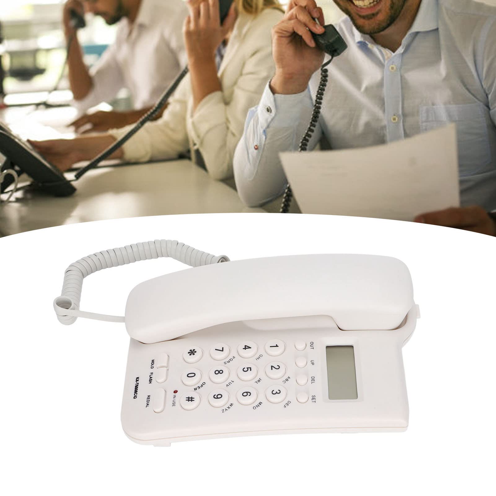 Telefono Fisso, KX‑T5006CID da Tavolo/Montaggio a Parete, ID chiamante/Semi Vivavoce/ricomposizione, Chiamata in entrata Piccolo Interno con Filo, per Ufficio/casa/Hotel (Bianco)