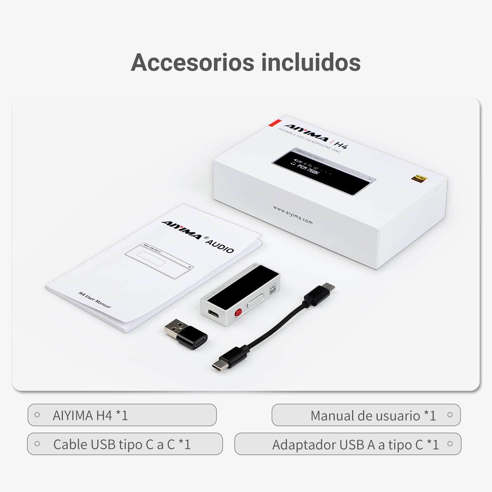 AIYIMA H4 amplificador de auriculares DAC portátil de alta fidelidad con chip ES9039Q2M, dos salidas de auriculares (3,5 mm no balanceada y 4,4 mm balanceada), pequeño amplificador DAC para PS5/Switch