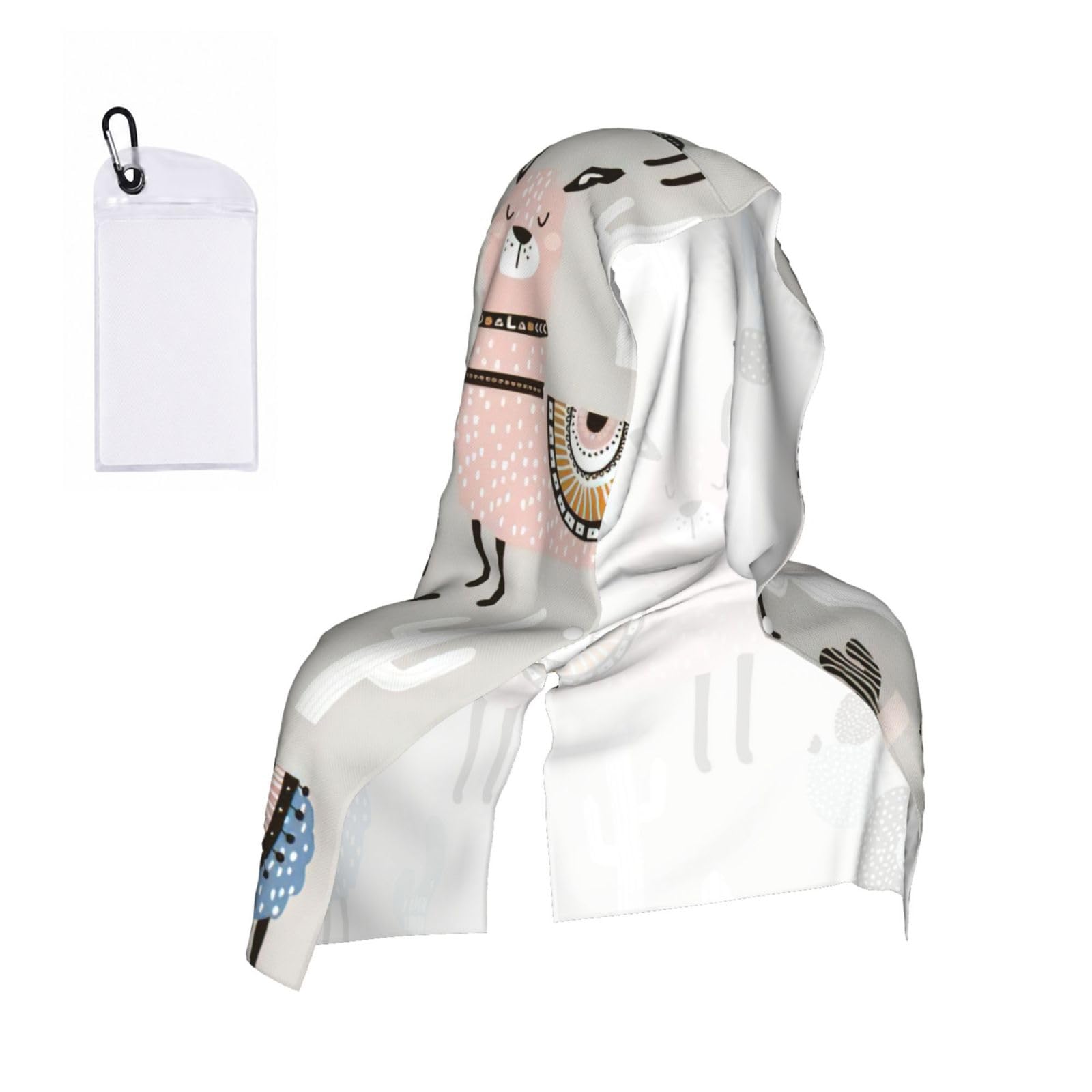 DUWAA Llama Cactus Print Reusable Hoodie Cooling Neck Wrap, Hot Weather Outdoor Sports Workout Head Towel For Stay Chill